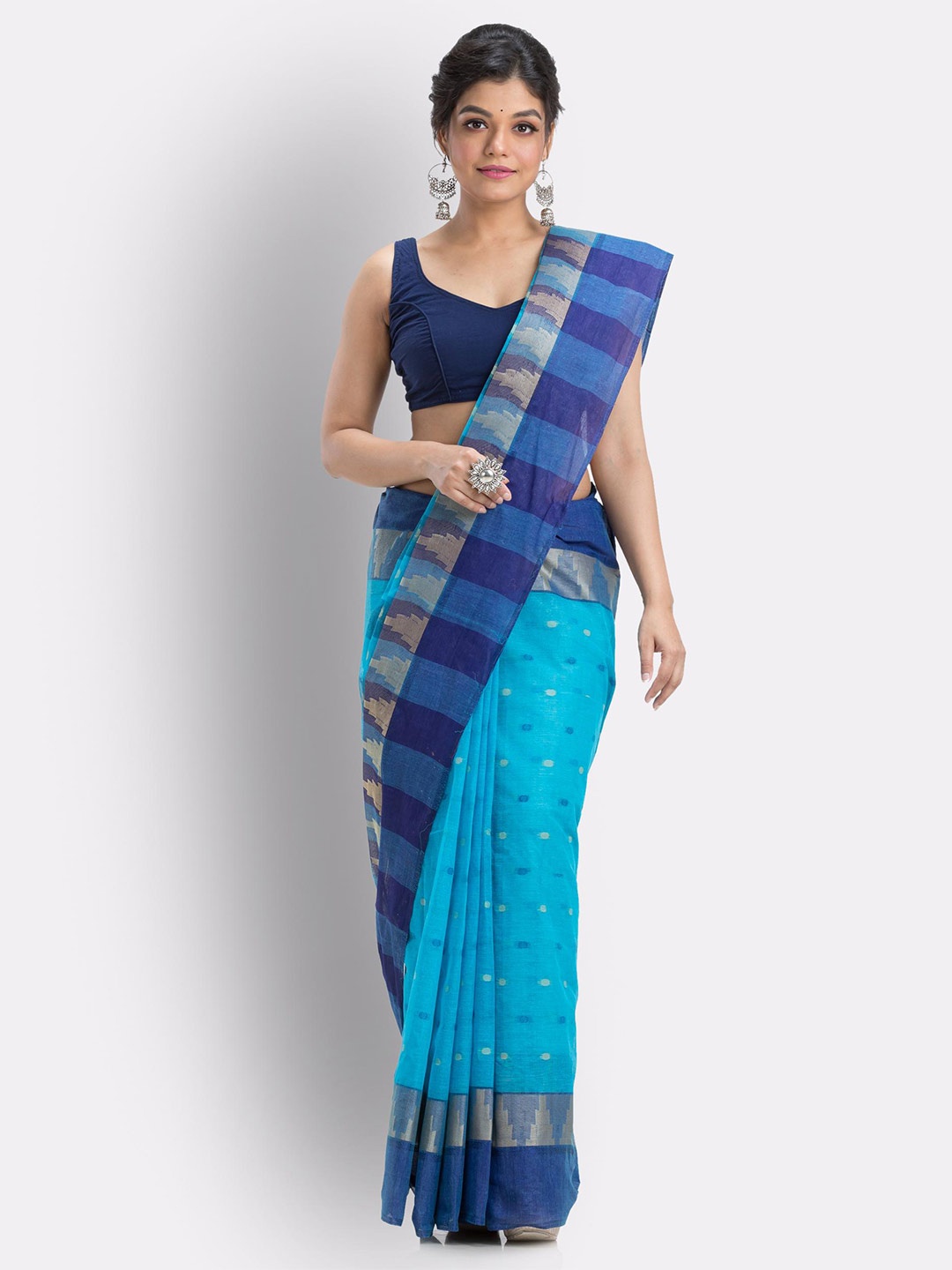 

Angoshobha Ethnic Woven Design Pure Cotton Saree, Blue