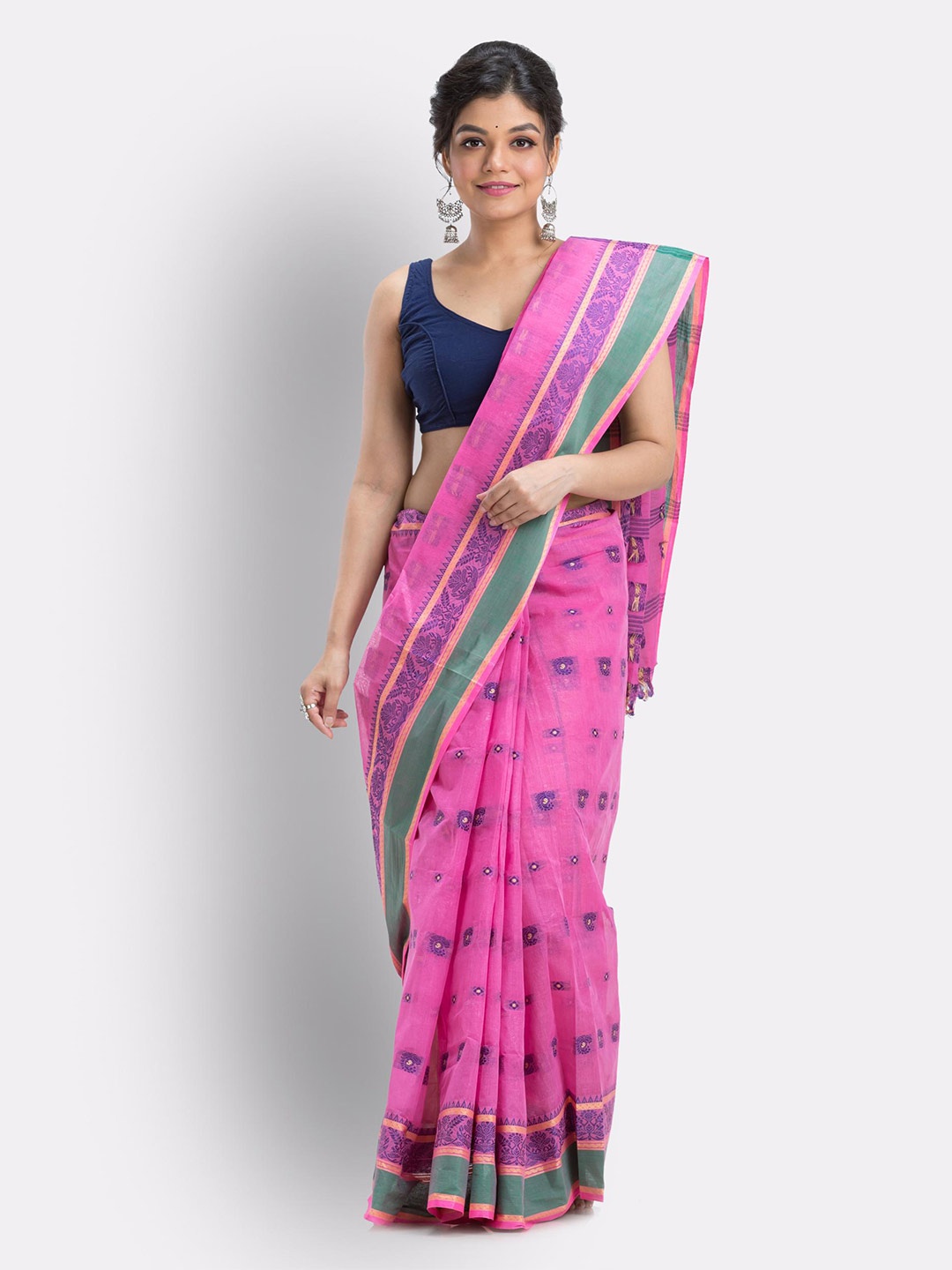 

Angoshobha Ethnic Motifs Woven Design Pure Cotton Saree, Pink