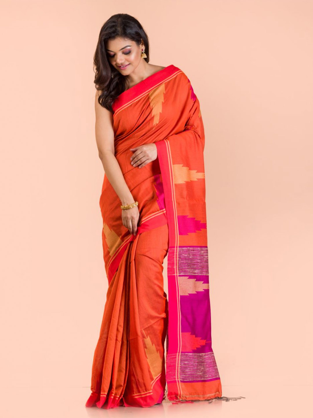 

Angoshobha Abstract Woven Design Jamdani Saree, Orange