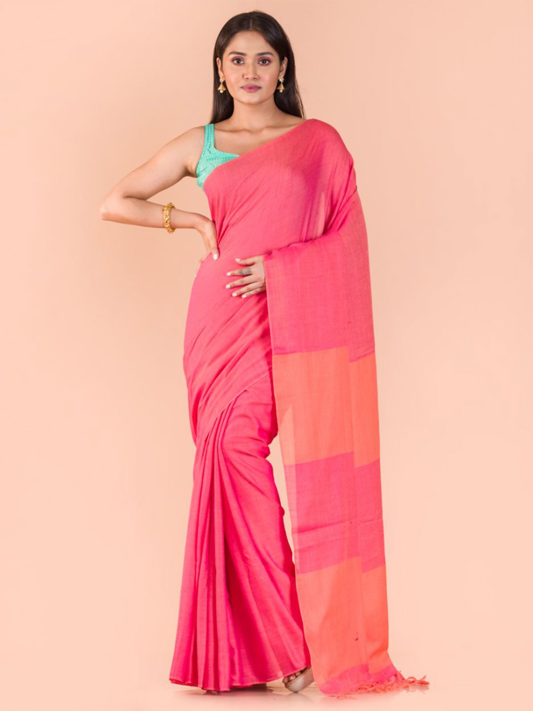 

Angoshobha Woven Design Pure Cotton Saree, Pink