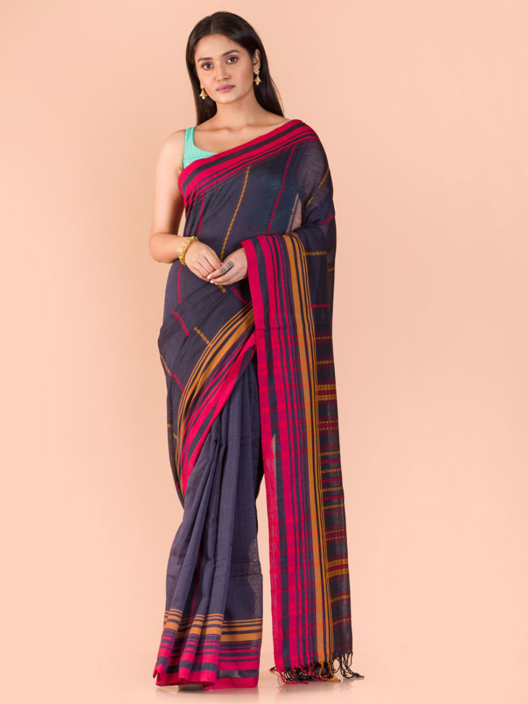 

Angoshobha Striped Woven Design Pure Cotton Saree, Grey