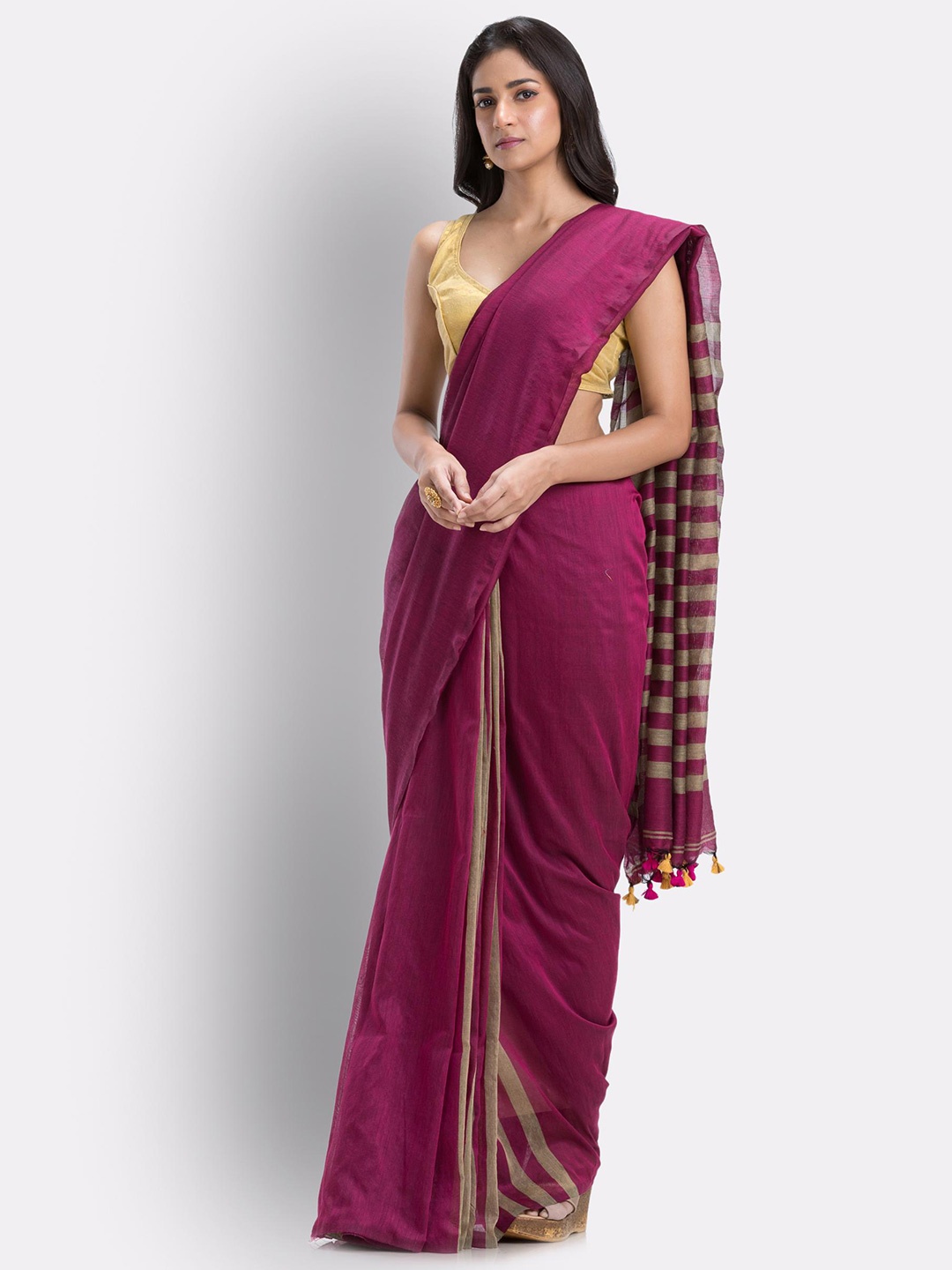 

Angoshobha Ethnic Woven Design Pure Cotton Saree, Pink