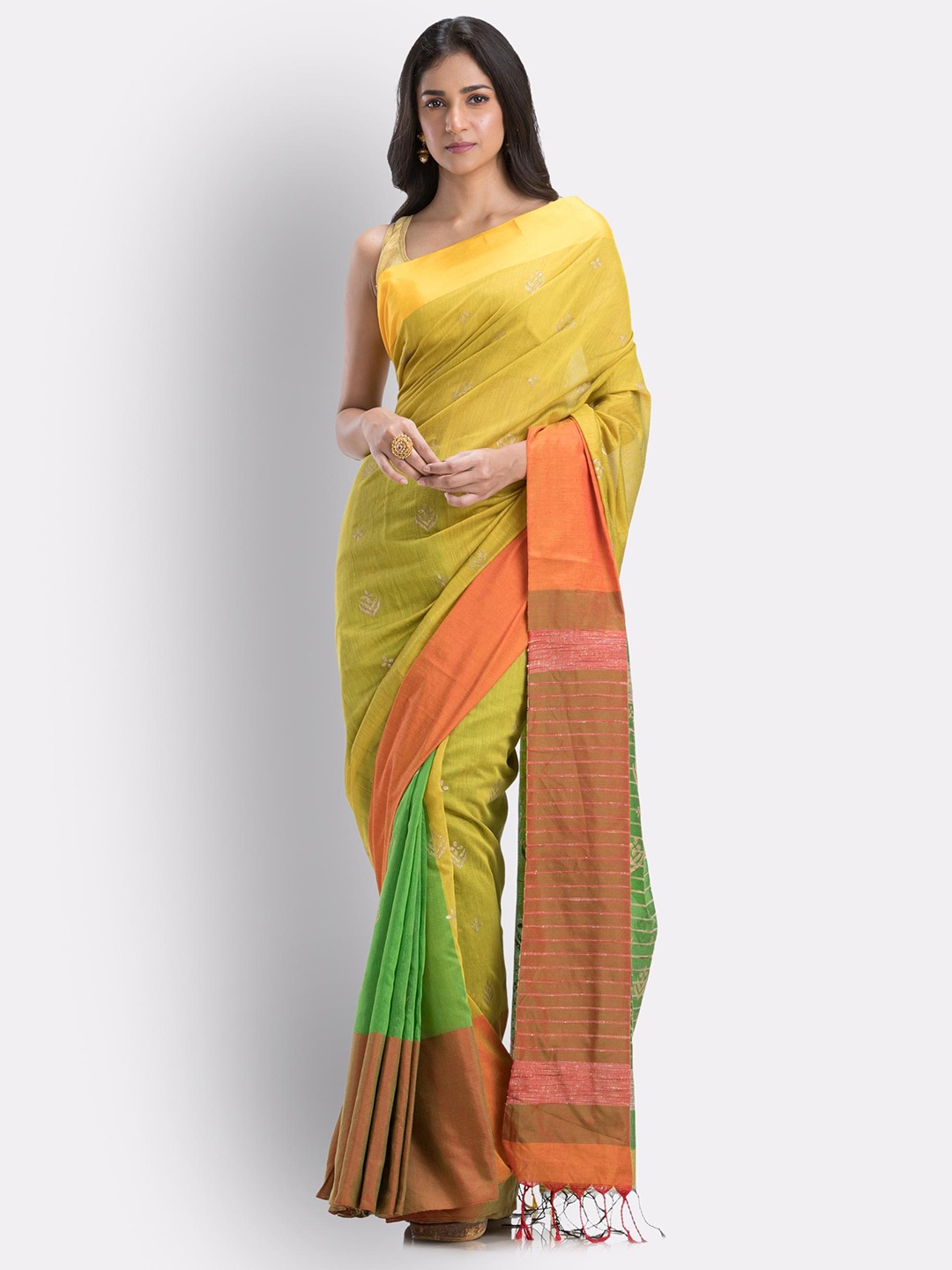 

Angoshobha Ethnic Motifs Woven Design Saree, Yellow