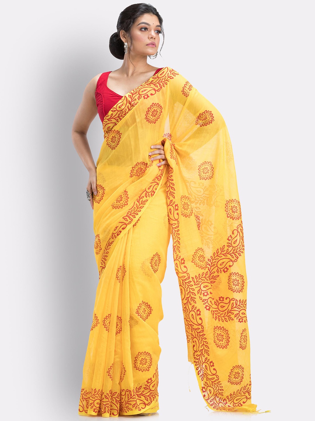 

Angoshobha Floral Printed Woven Design Saree, Yellow