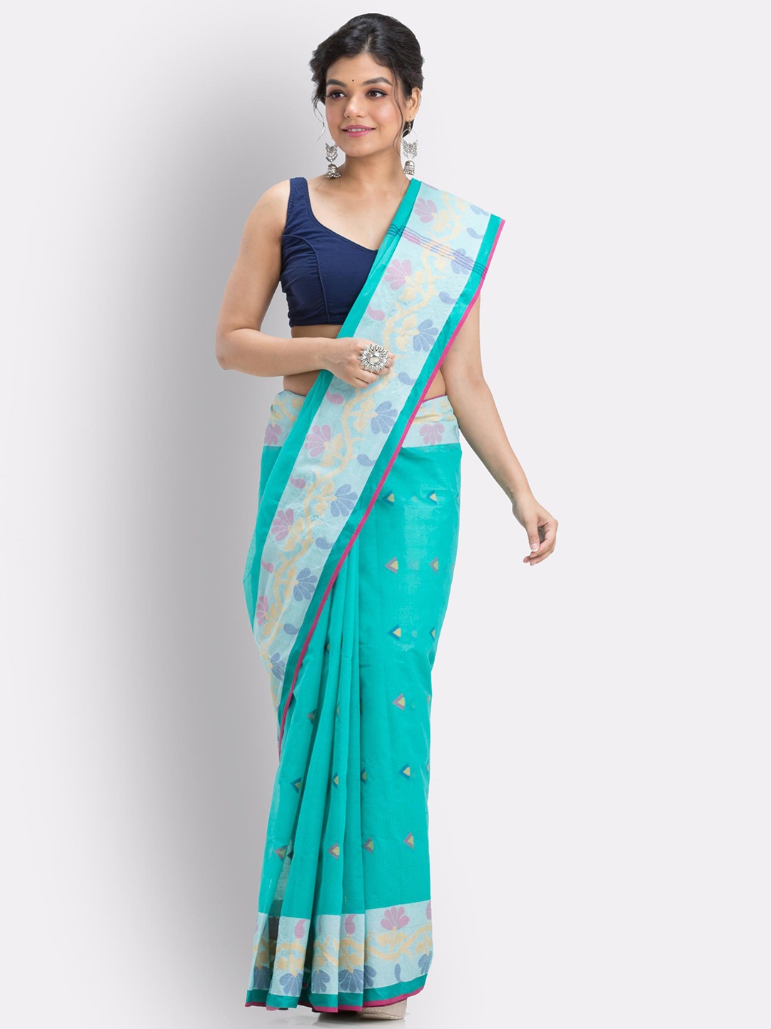 

Angoshobha Floral Woven Design Pure Cotton Saree, Blue