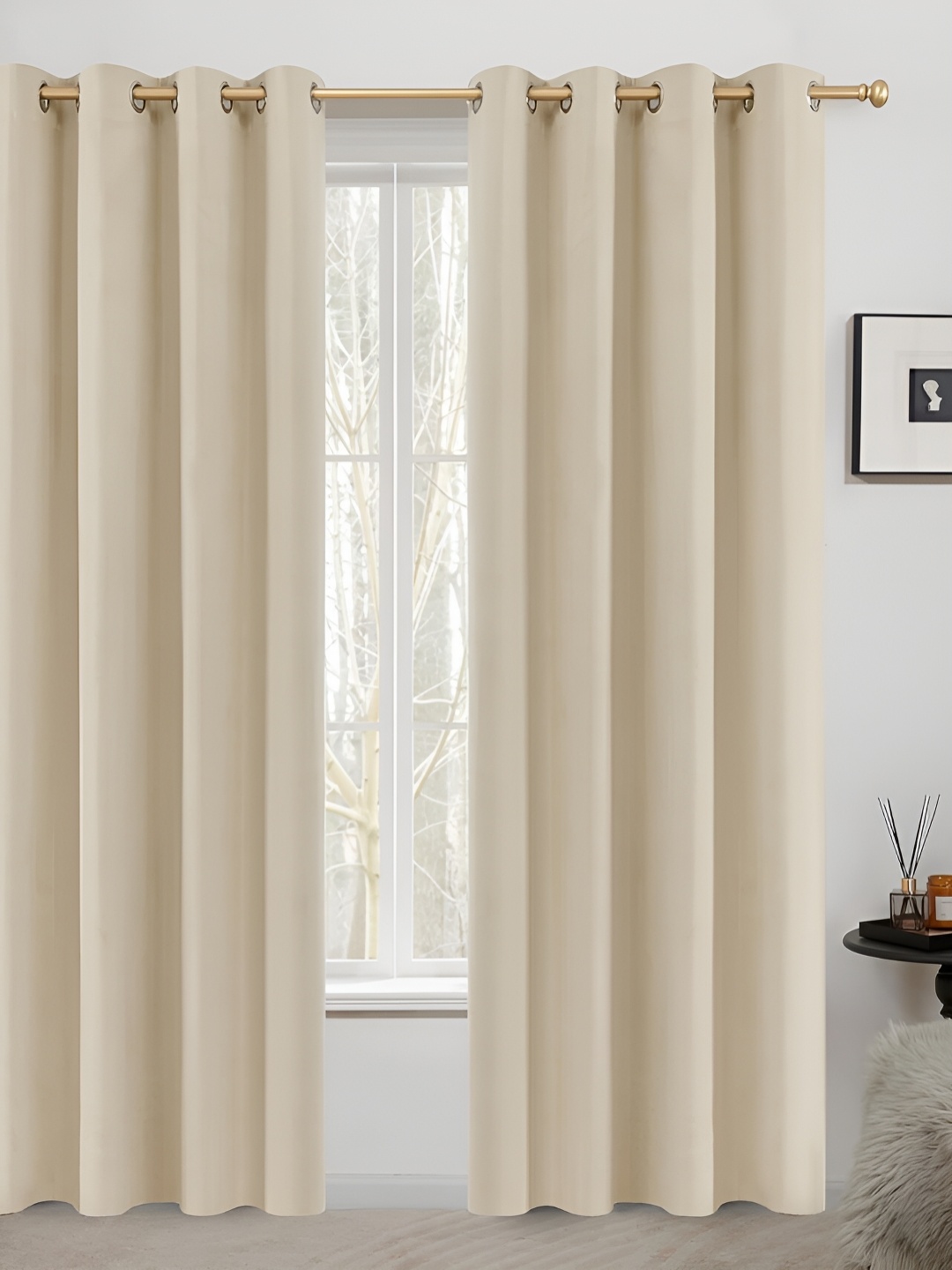 

stuffique Cream 2 Pieces Black Out Door Curtain