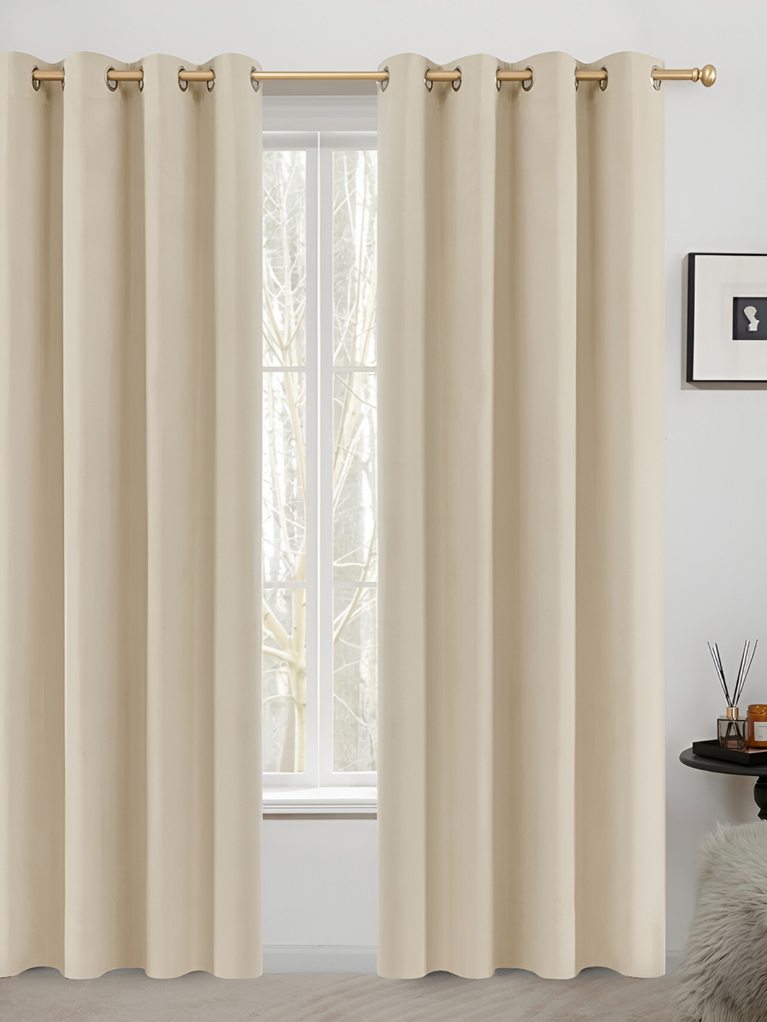 

stuffique Cream 2 Pieces Black Out Window Curtain