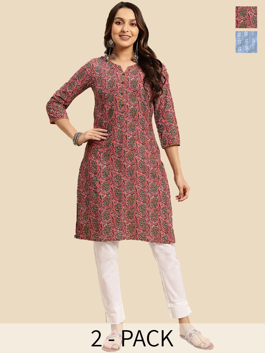 

Rangita Pack of 2 Ethnic Motifs Printed Kurta, Coral