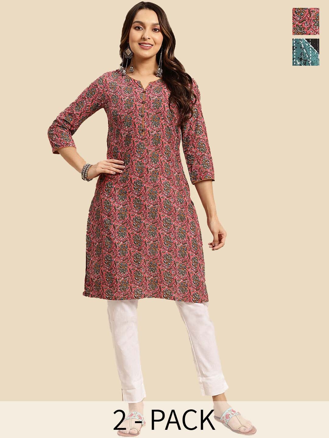 

Rangita Pack of 2 Floral Printed Kurta, Coral