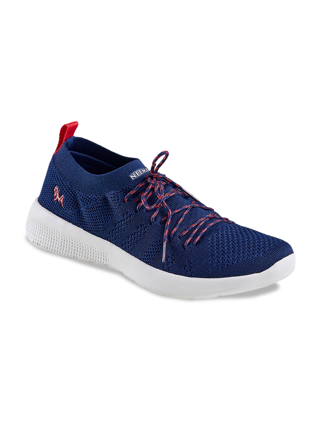 

NEEMANS Men Round Toe Textured Lace-Up Sneakers, Navy blue
