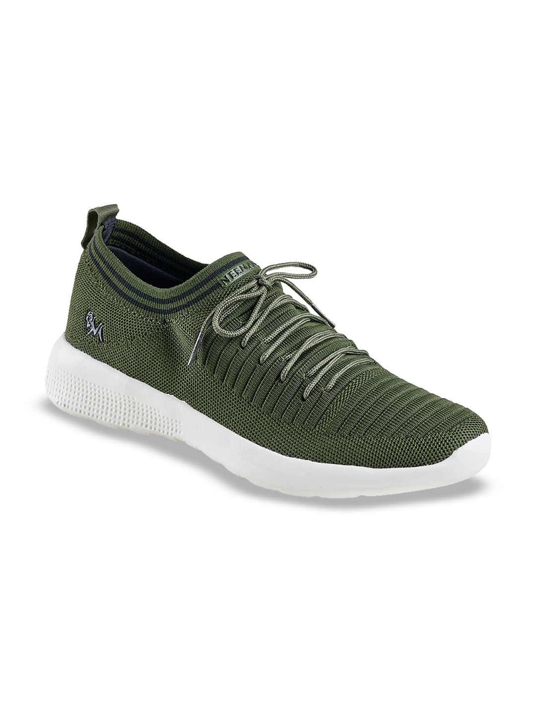 

NEEMANS Men Round Toe Textured Lace-Up Sneakers, Olive