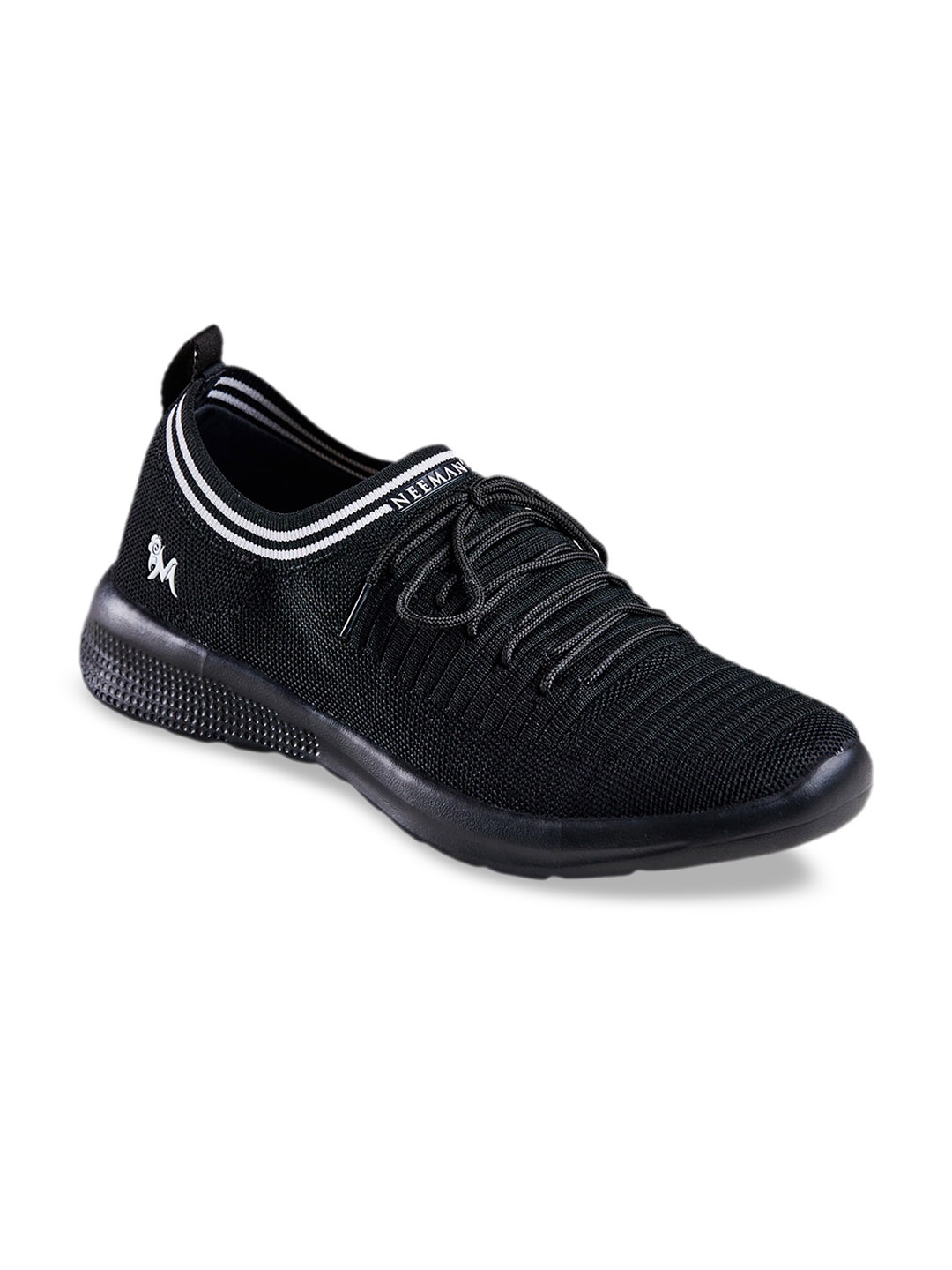 

NEEMANS Men Round Toe Textured Lace-Up Sneakers, Black