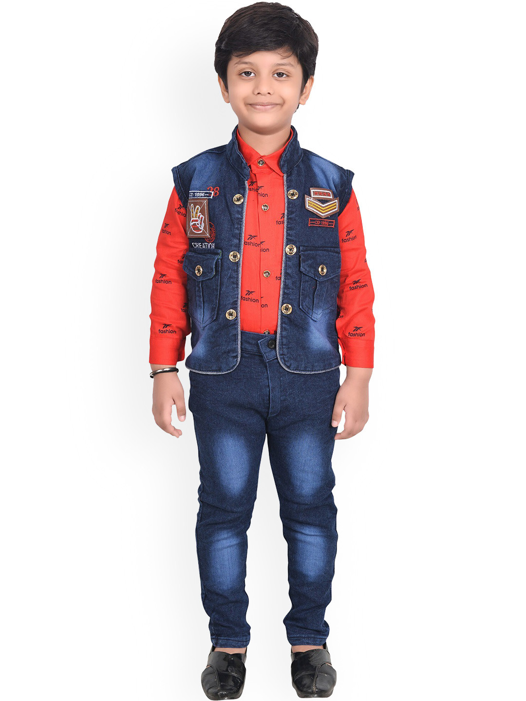 

BAESD Boys Printed Shirt & Trouser With jacket, Red
