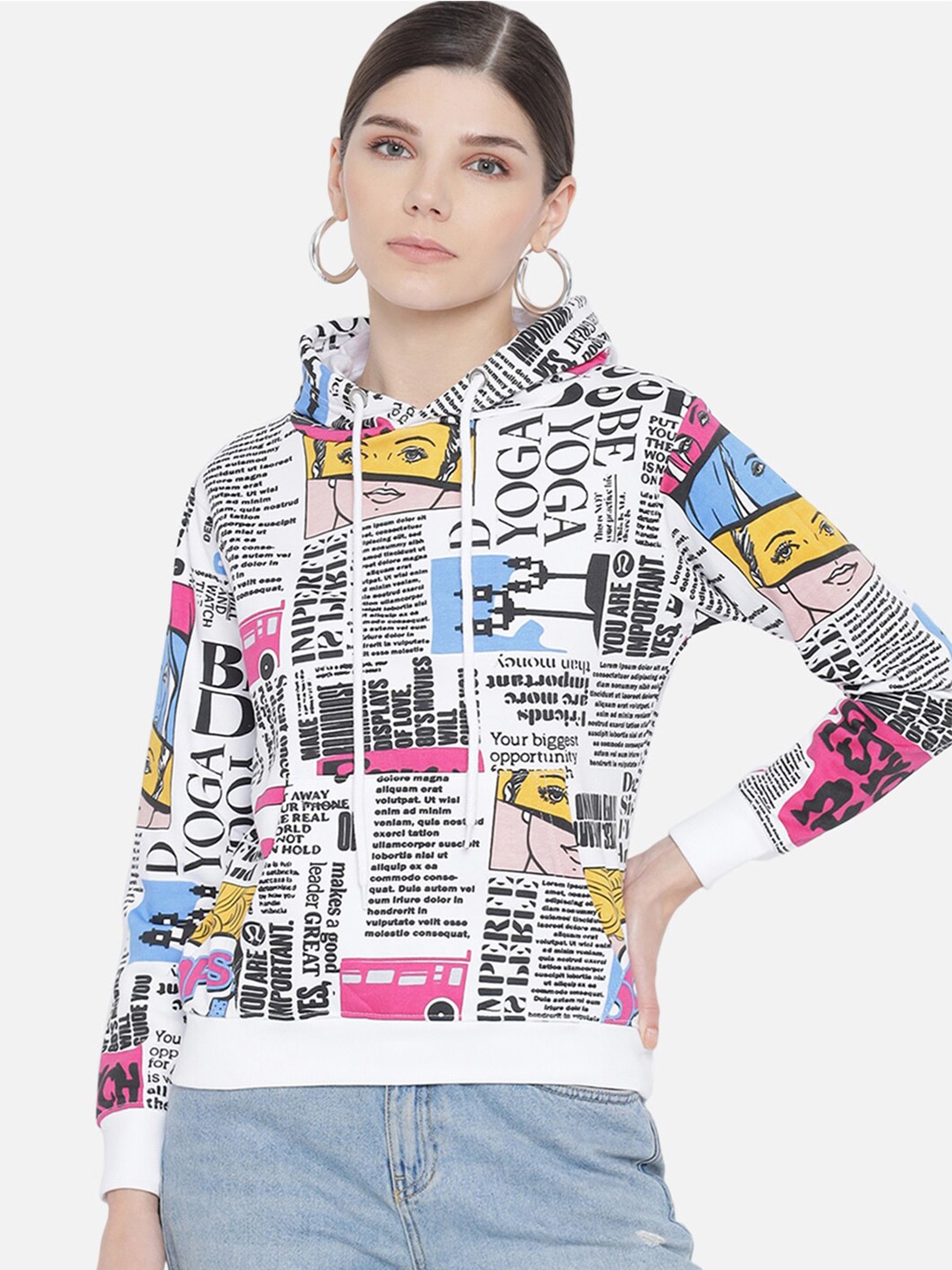 

The Dry State Typography Printed Hooded Fleece Pullover Sweatshirt, White