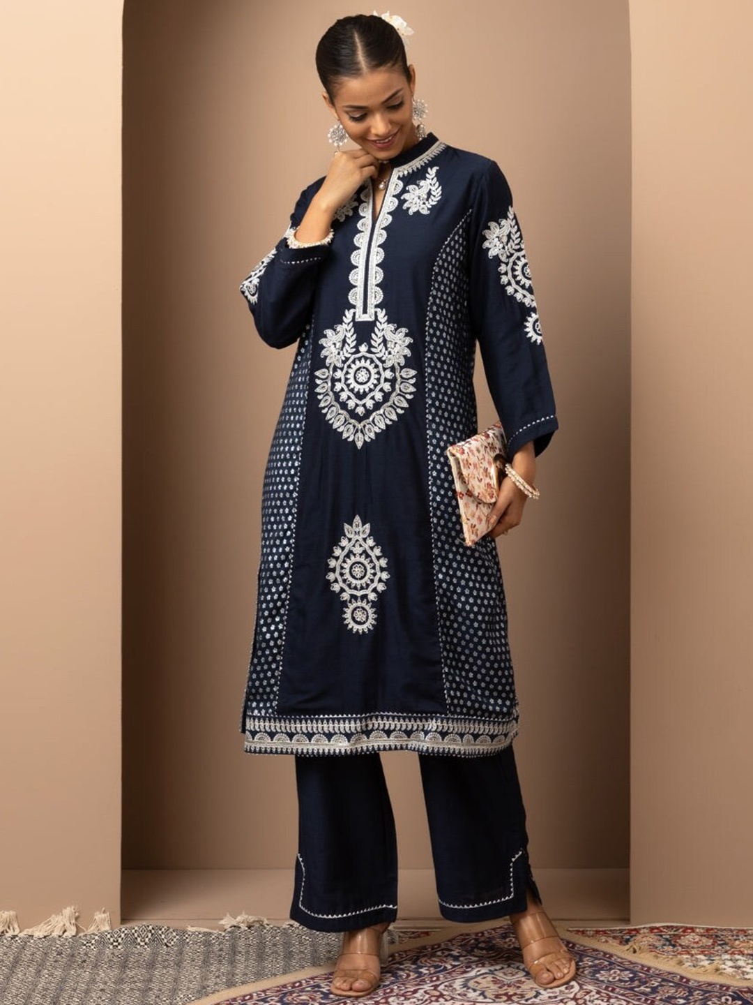

Lakshita Floral Embroidered Panelled Kurta with Palazzos, Blue