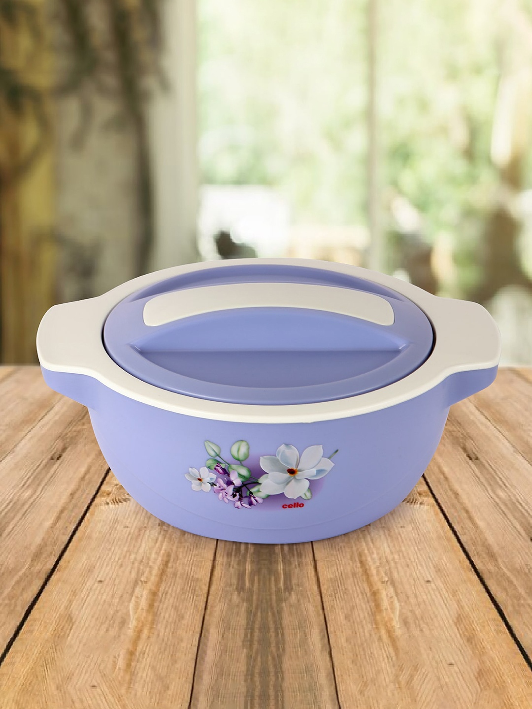 

Cello Vista Violet & White Insulated Inner Steel Casserole With Firm Grip Handles 1.5 L