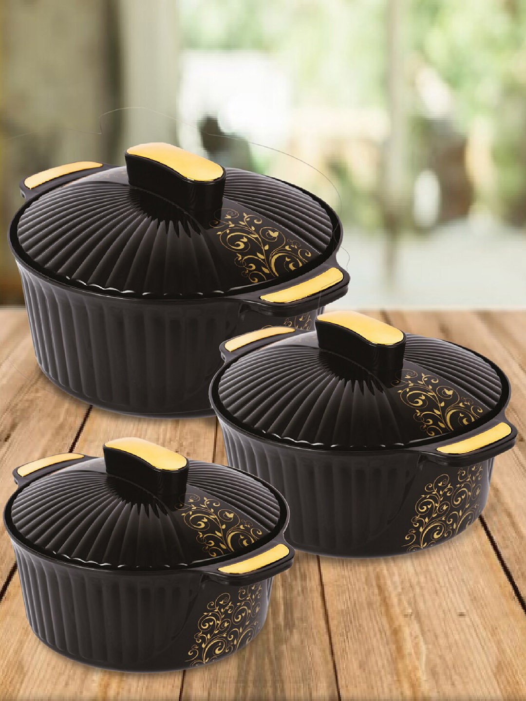 

Cello 3 Pieces Black & Yellow Printed Stainless Steel Serving Bowl
