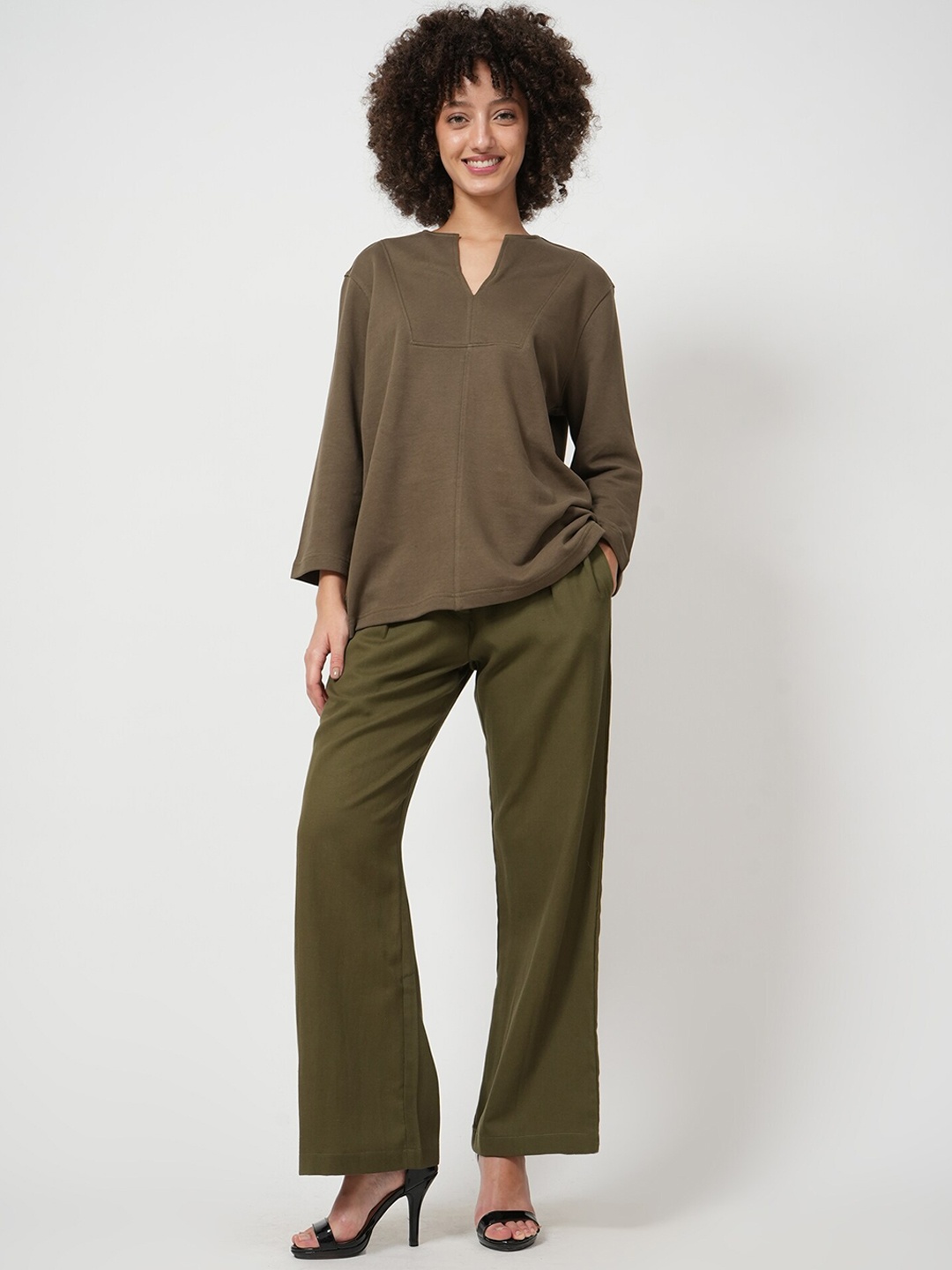 

Saltpetre V-Neck Top With Trousers Co-Ords, Olive