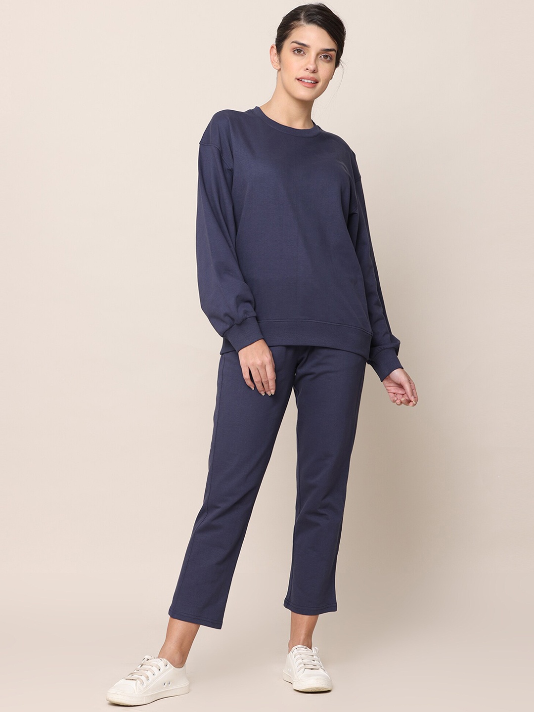 

Saltpetre Puff Sleeves Organic Cotton Sweatshirt With Trouser, Navy blue