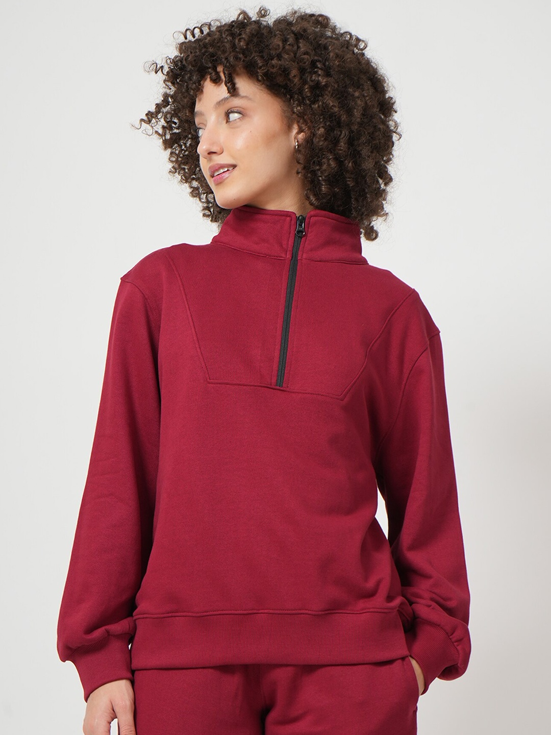 

Saltpetre High Neck Zip-Up Organic Cotton Sweatshirt With Trousers, Maroon