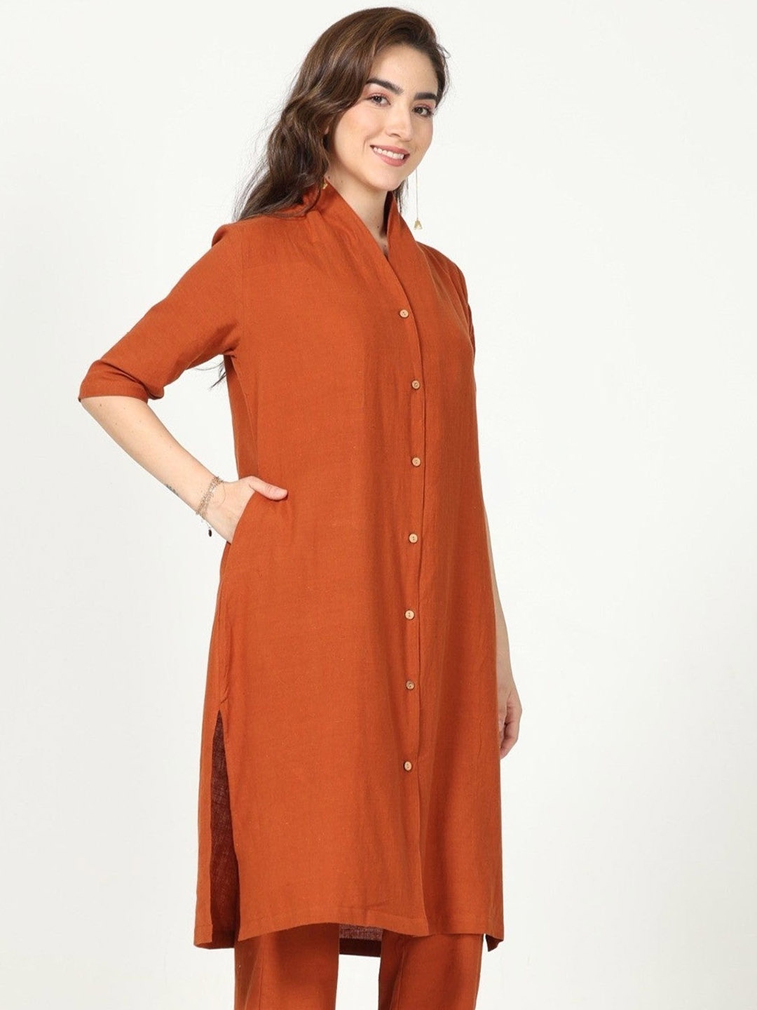 

Saltpetre Shoulder Straps Organic Cotton Top & Palazzos With Shrug, Coffee brown