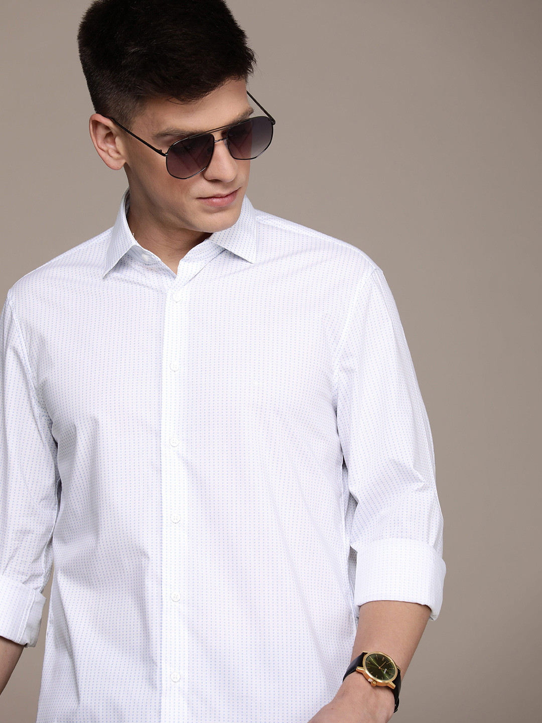 

Calvin Klein Jeans Skinny Fit Geometric Printed Casual Shirt, White