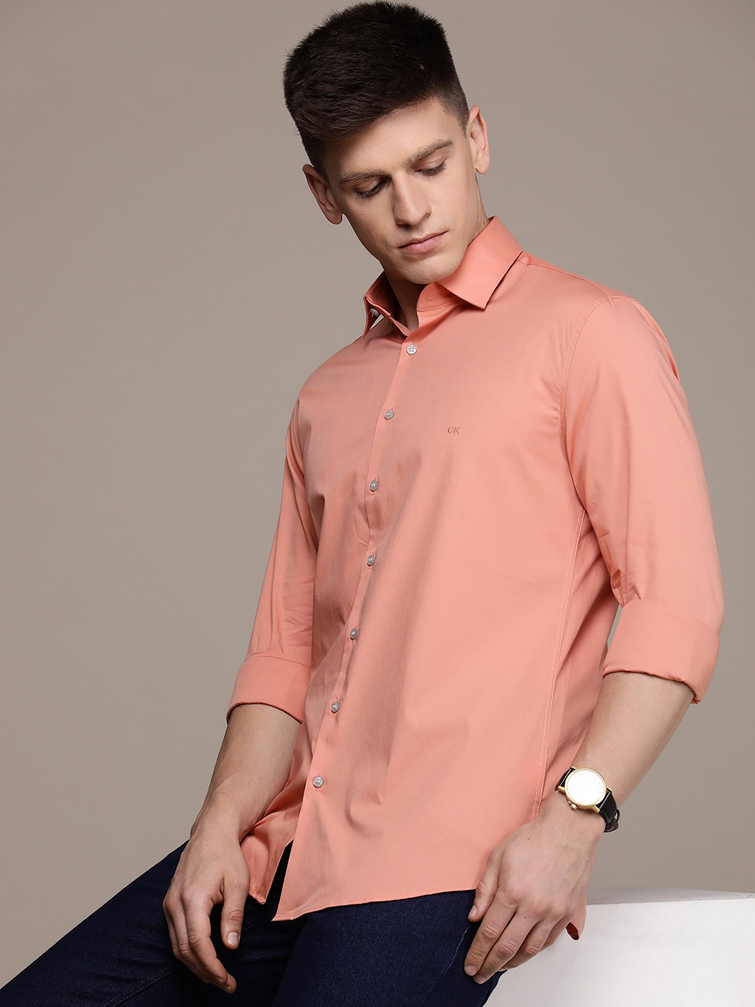 

Calvin Klein Jeans Solid Slim Fit Casual Shirt, Peach