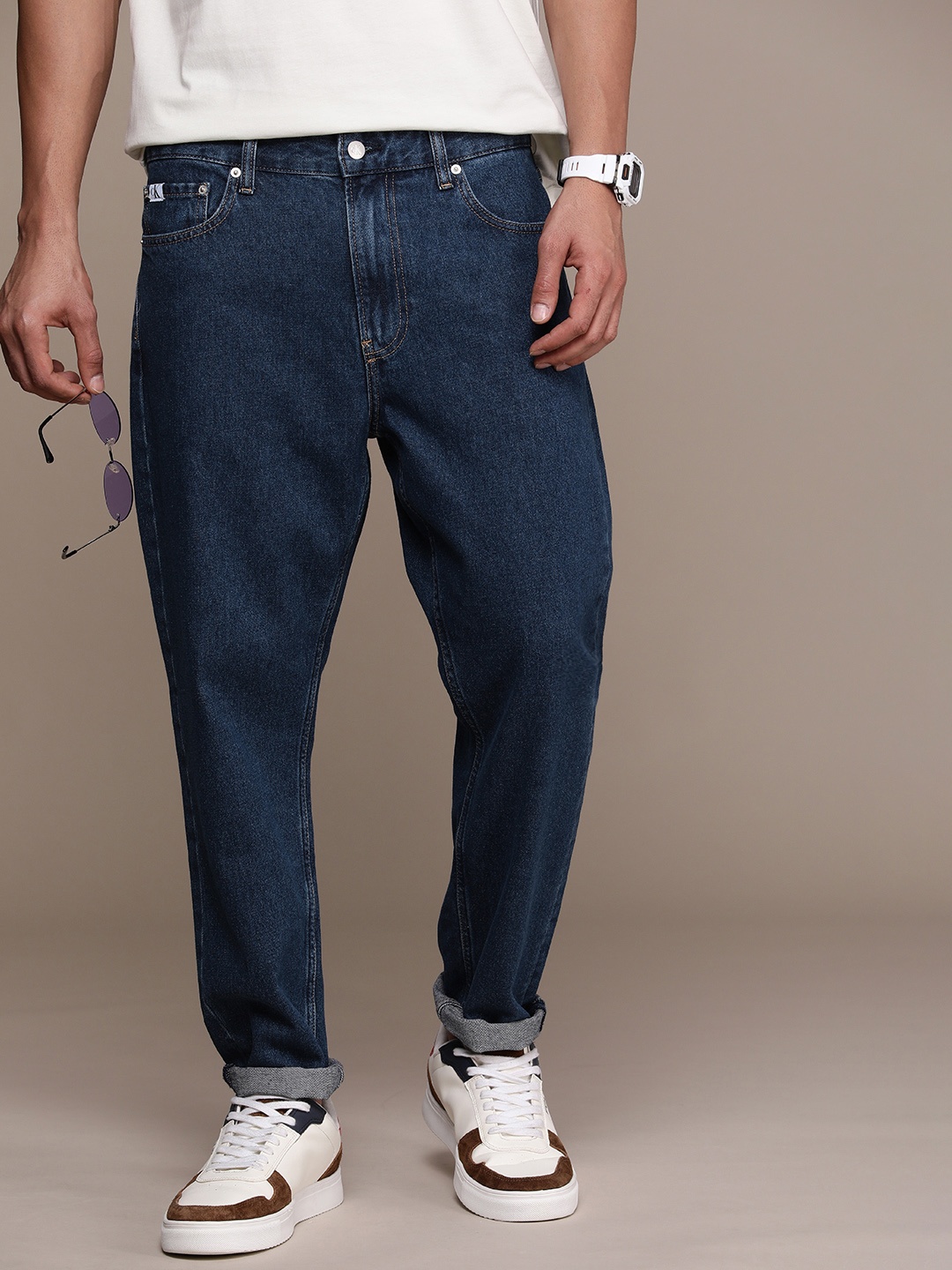 

Calvin Klein Jeans Men Dad Fit Pure Cotton Jeans, Navy blue