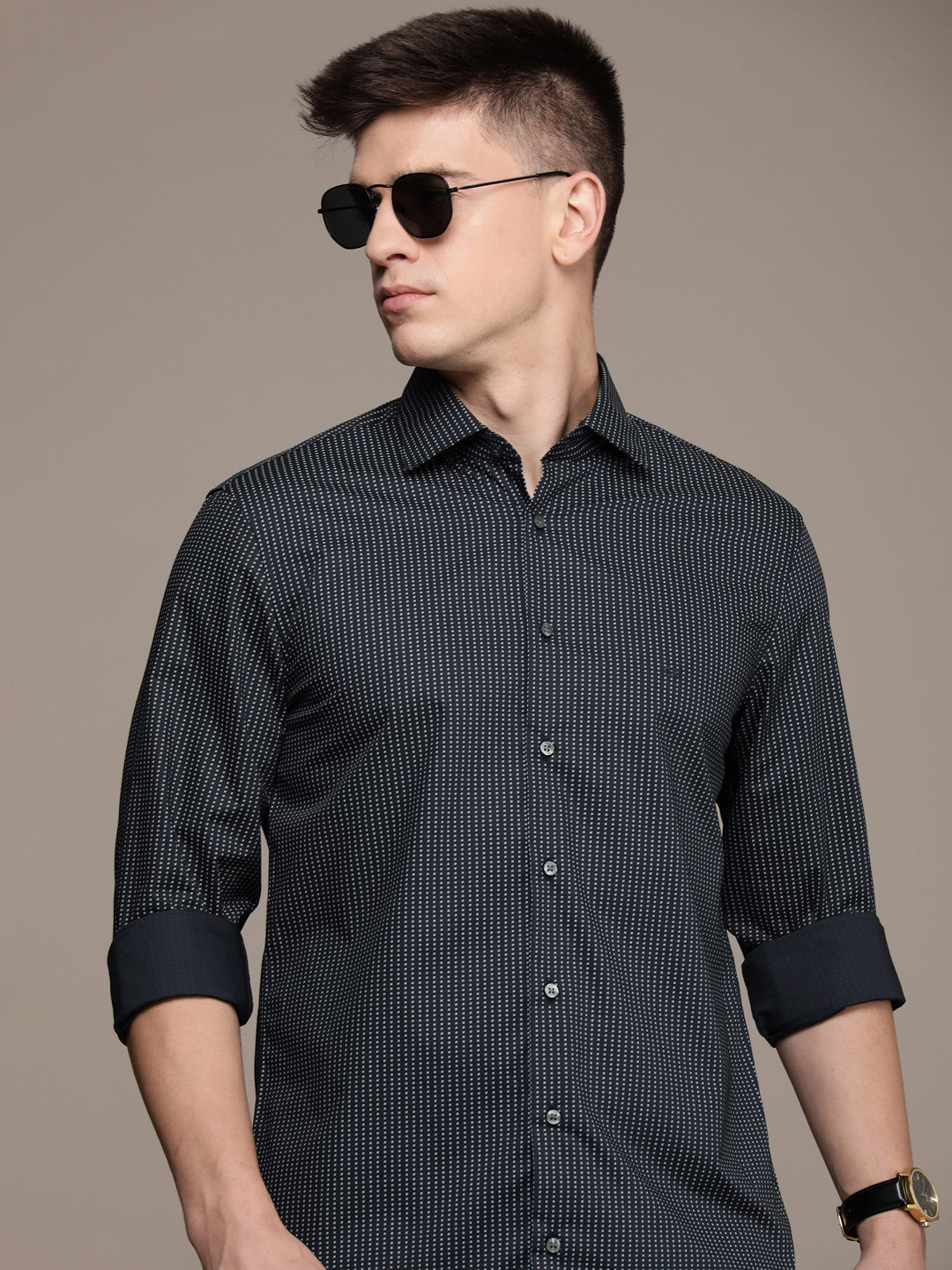 

Calvin Klein Jeans Skinny Fit Geometric Printed Casual Shirt, Navy blue