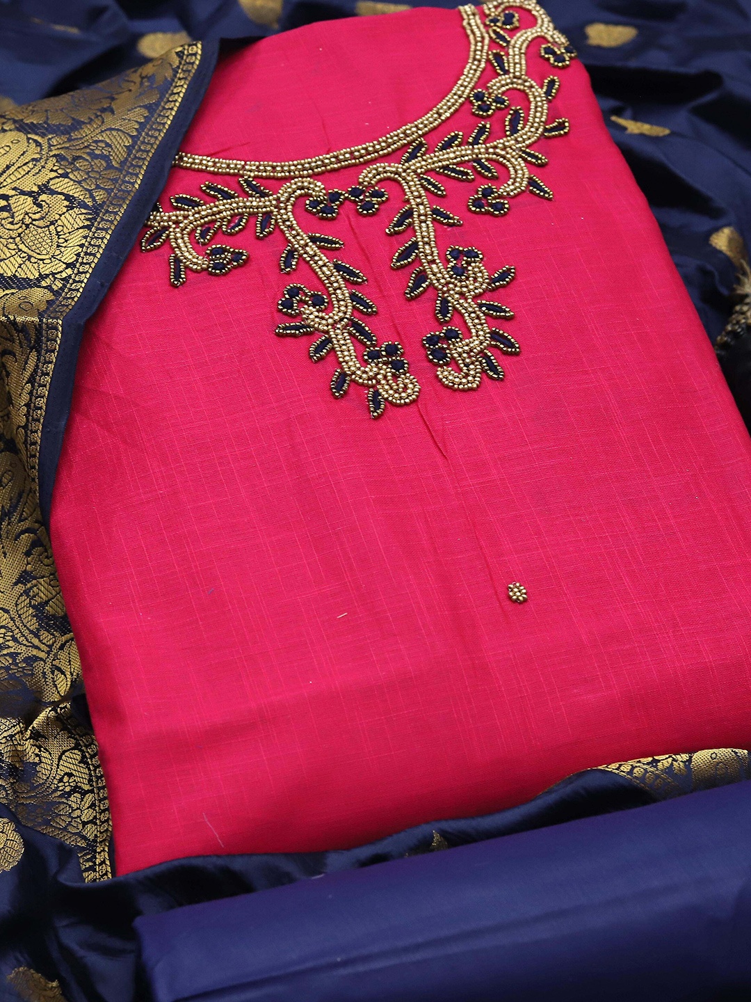 

MANVAA Embellished Unstitched Dress Material, Pink