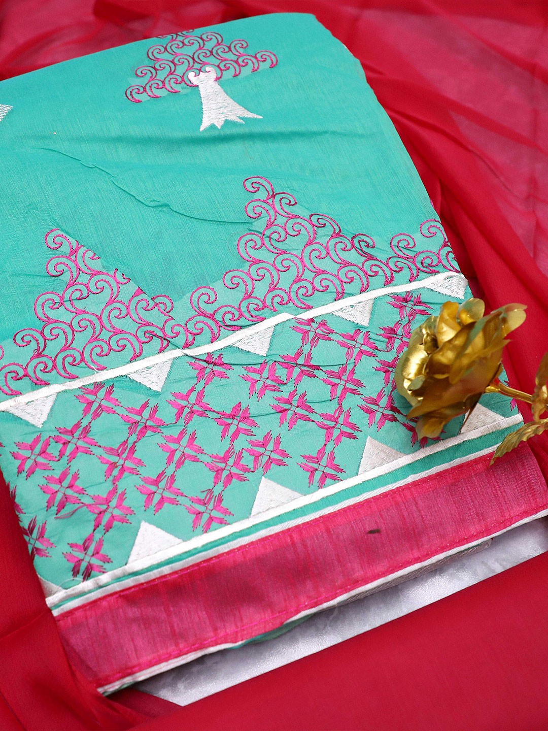 

MANVAA Embroidered Unstitched Dress Material, Sea green