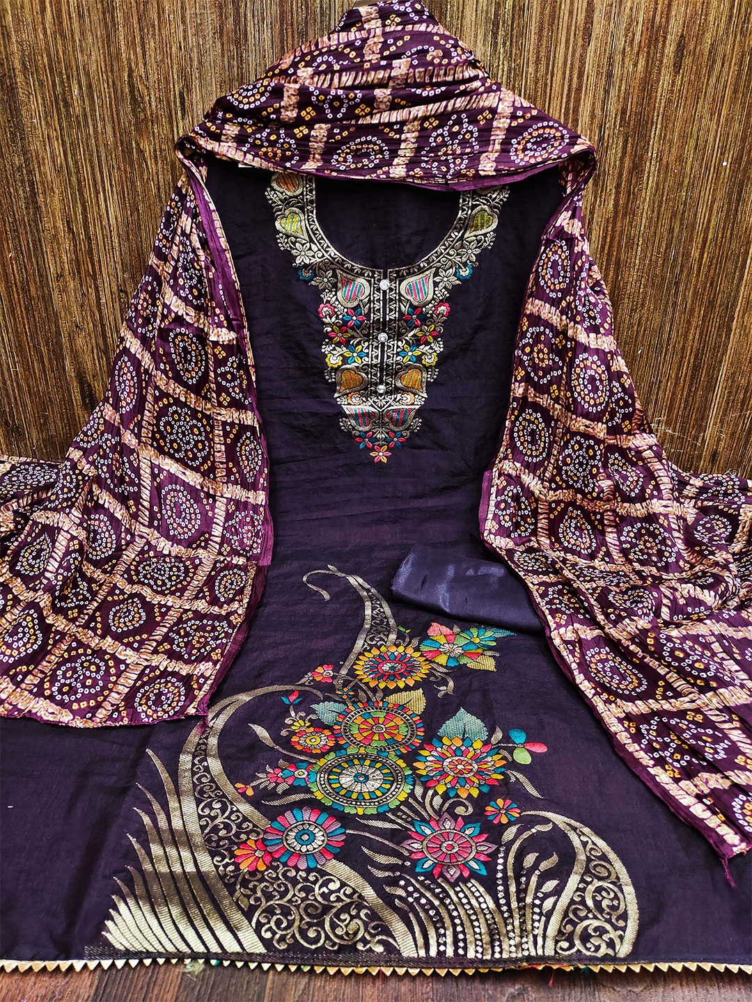 

MANVAA Floral Woven Designed Banarasi Jacquard Unstitched Dress Material, Purple