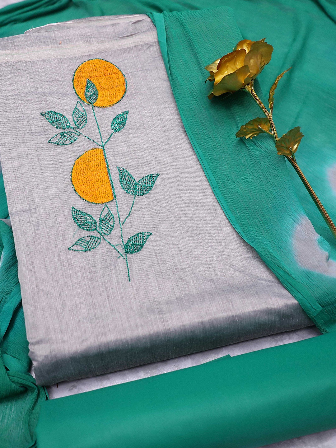 

MANVAA Floral Embroidered Thread Work Modal Cotton Unstitched Dress Material, Grey