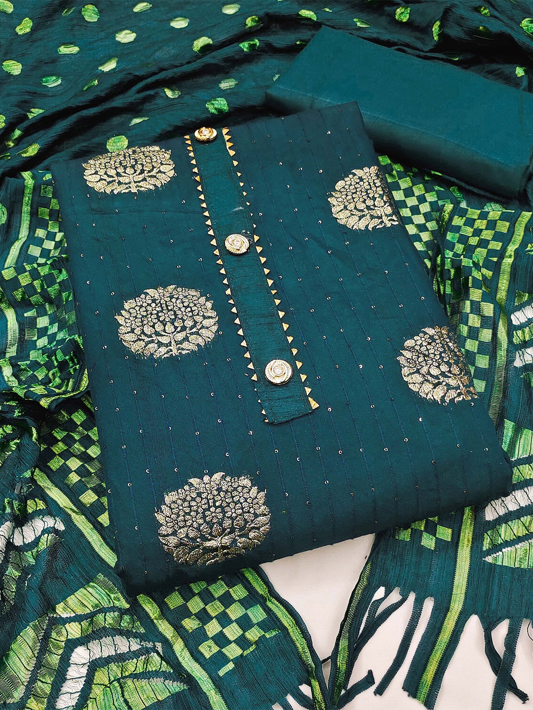 

MANVAA Ethnic Motifs Embroidered Gotta Patti Unstitched Dress Material, Sea green