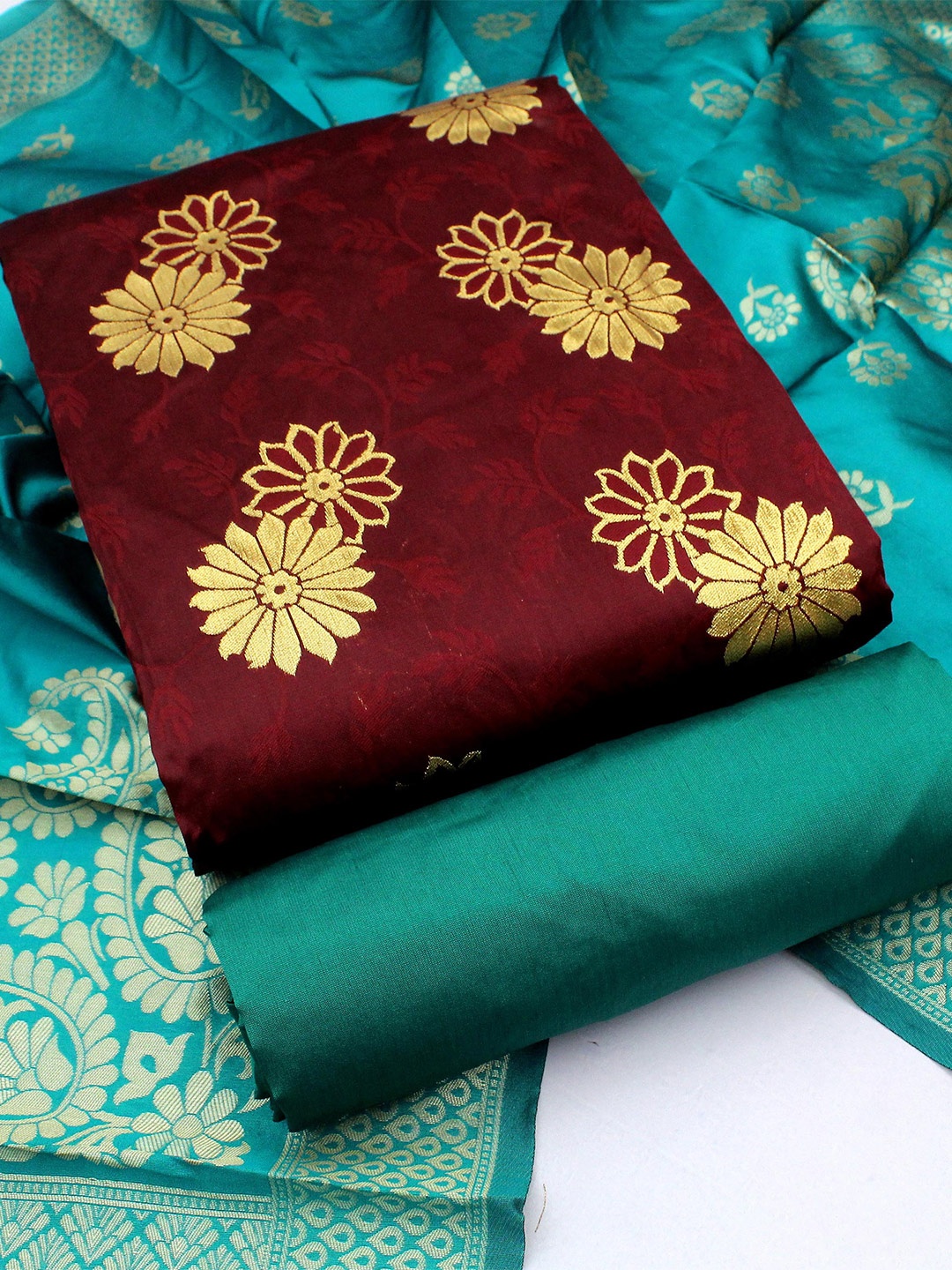 

MANVAA Floral Woven Design Unstitched Dress Material, Brown