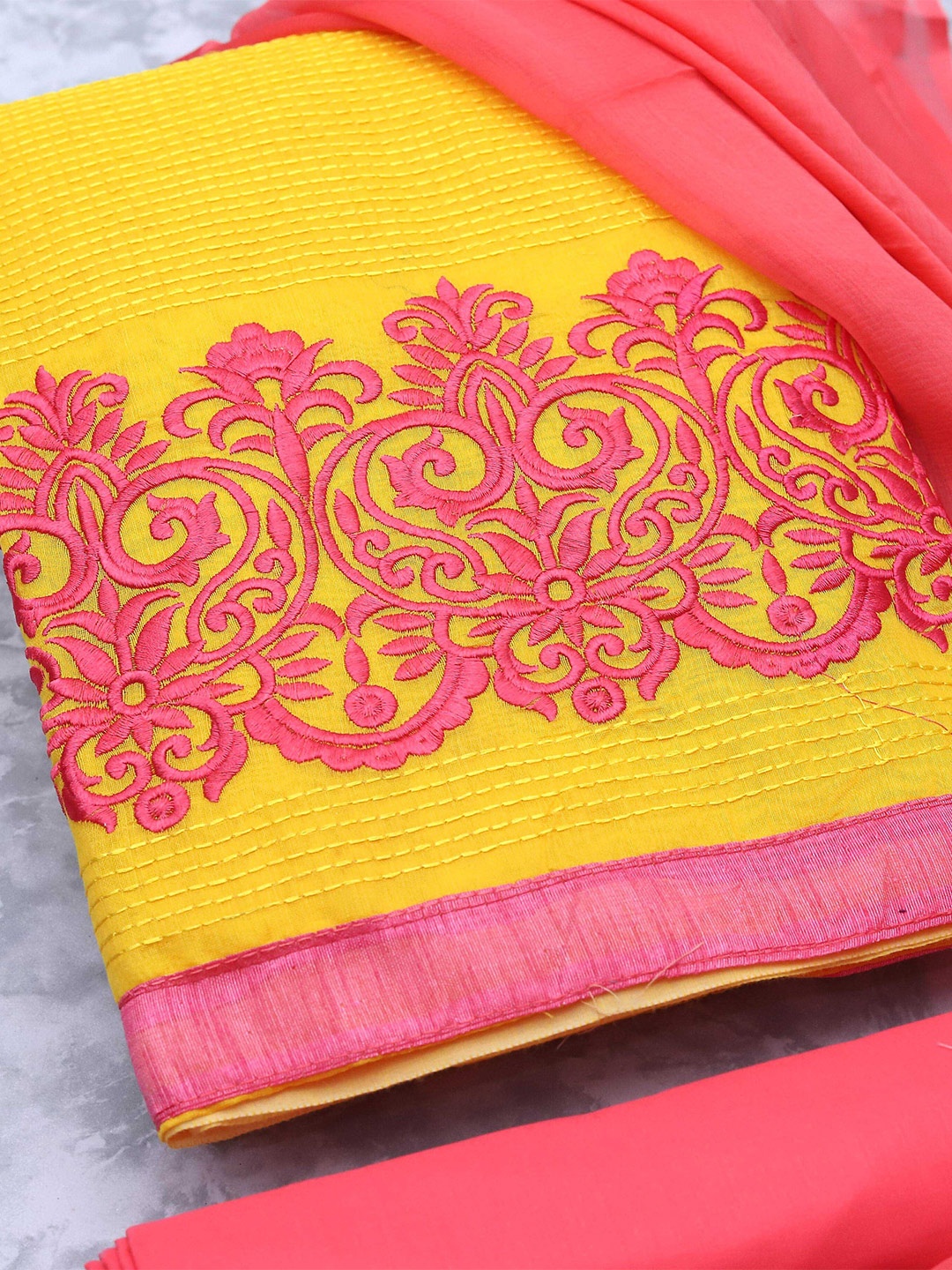 

MANVAA Floral Embroidered Unstitched Dress Material, Yellow