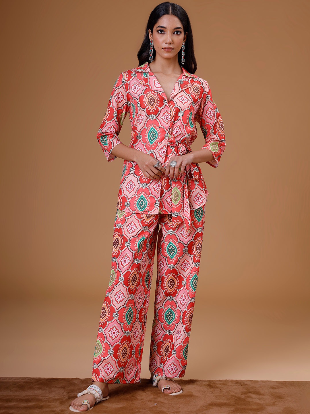 

Soan Ethnic Motifs Printed Shirt & Trouser, Peach