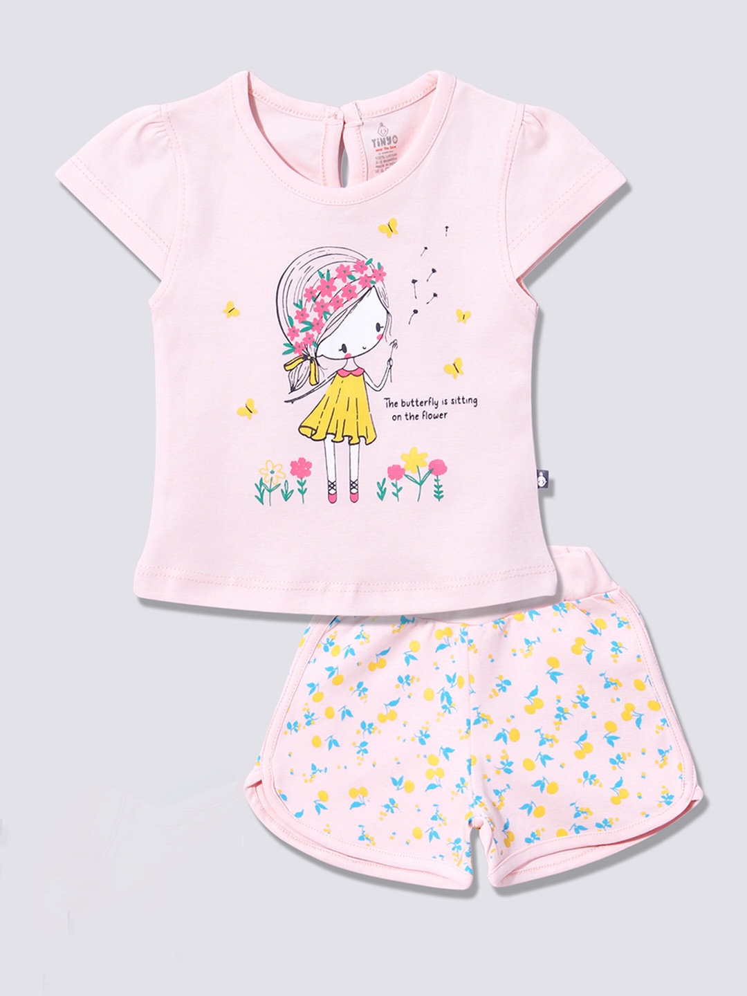 

Moms Love Infant Girls Printed Pure Cotton T-Shirt With Shorts, Pink