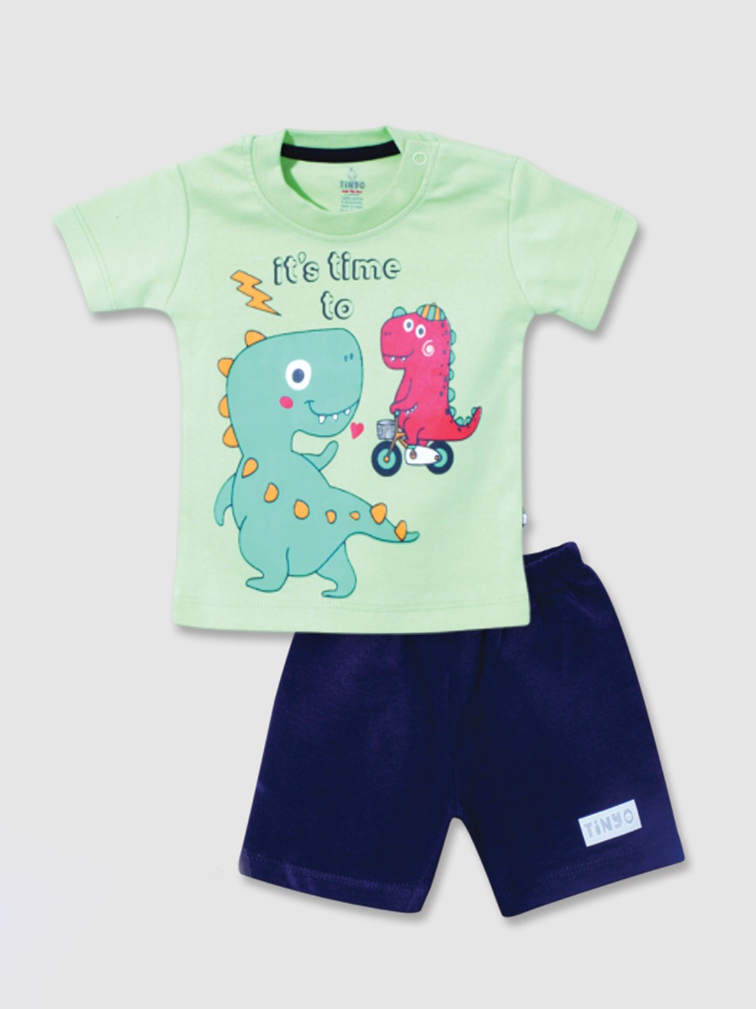 

Moms Love Infant Boys Printed Pure Cotton T-shirt With Shorts, Green