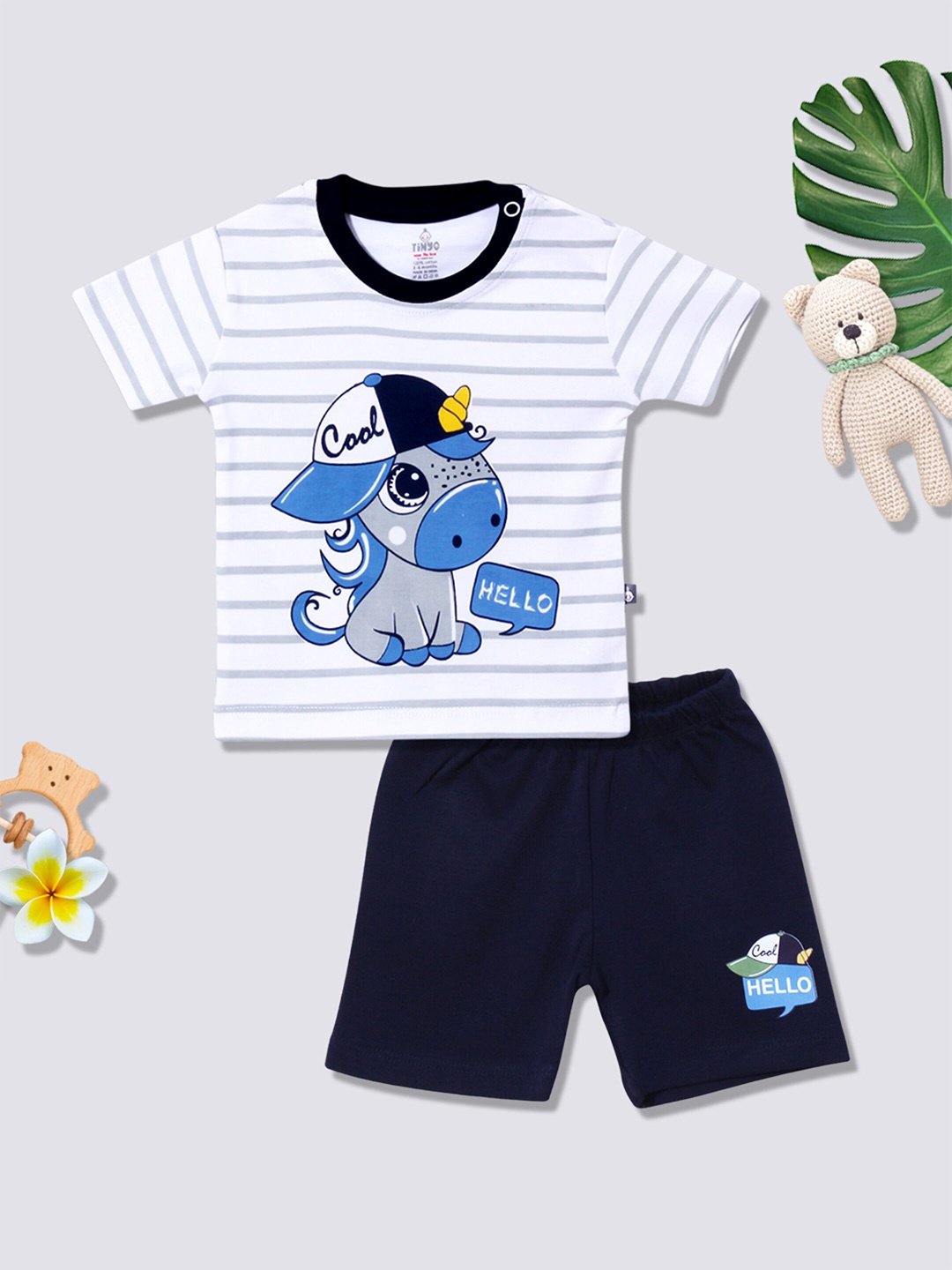 

Moms Love Infant Boys Printed Pure Cotton T-Shirt With Shorts, Navy blue