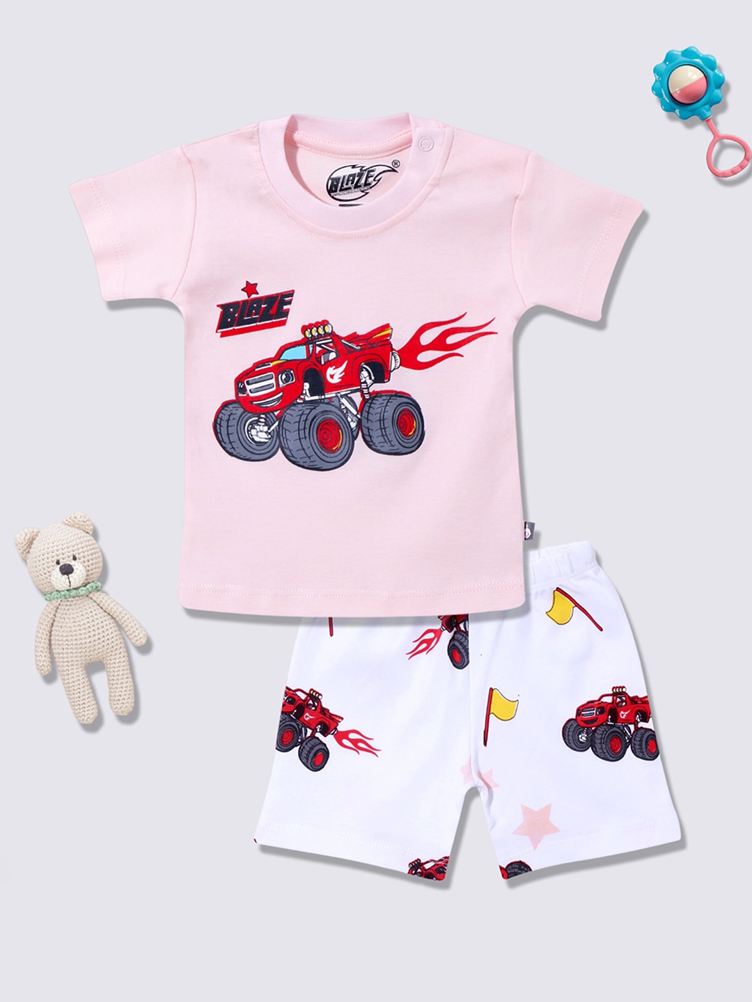 

Moms Love Infant Boys Printed Pure Cotton T-shirt With Shorts, Peach