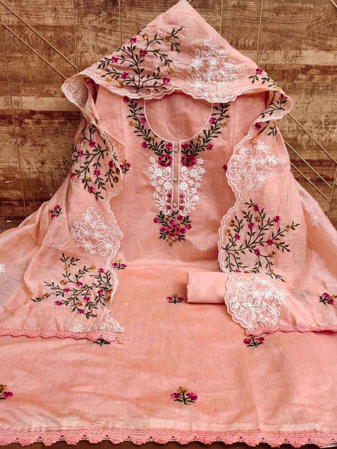 

Panzora Floral Embroidered Art Silk Unstitched Dress Material, Orange