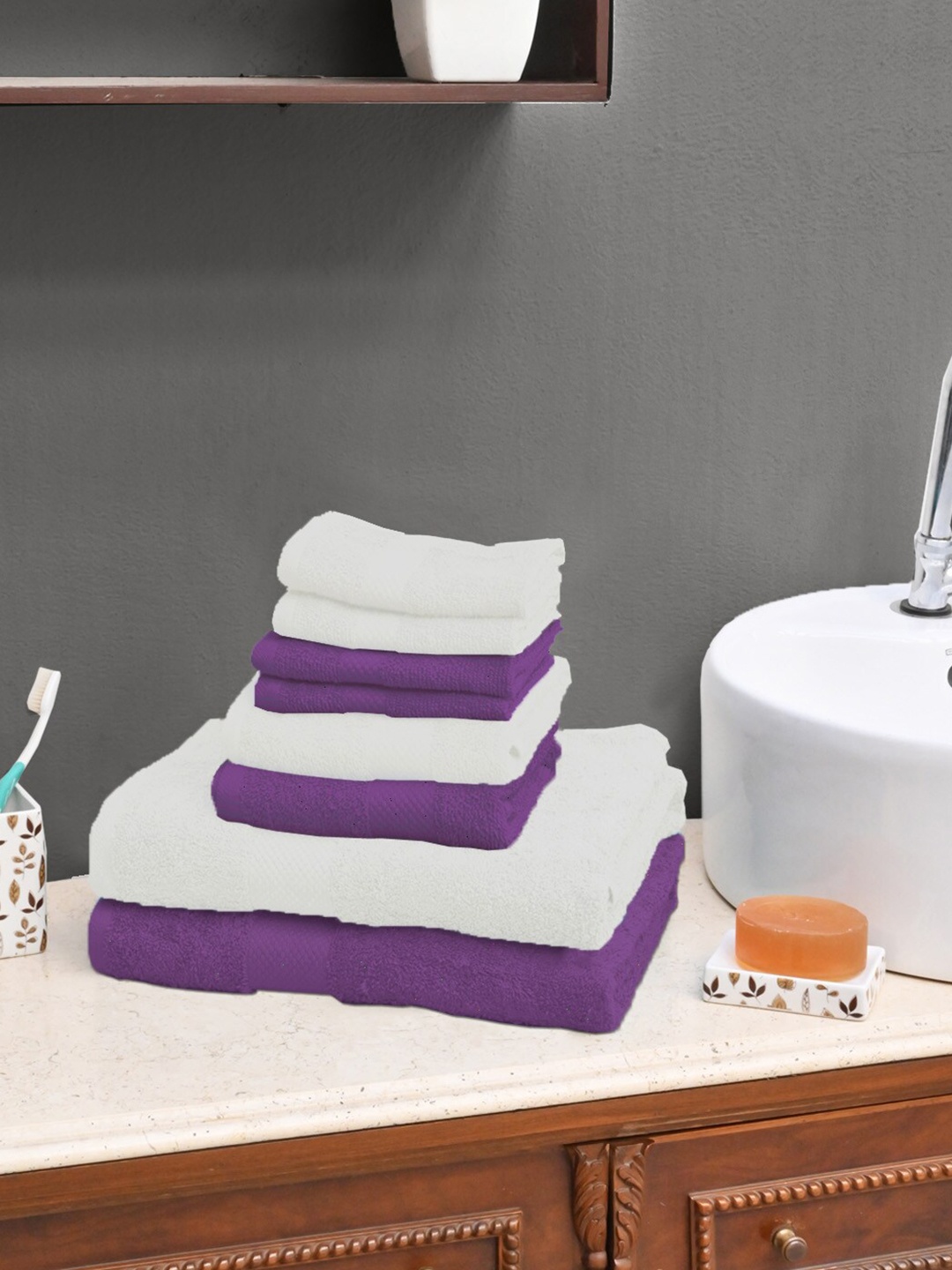 

AVI Living White Purple 8 Pieces 500 GSM Cotton Towel Set