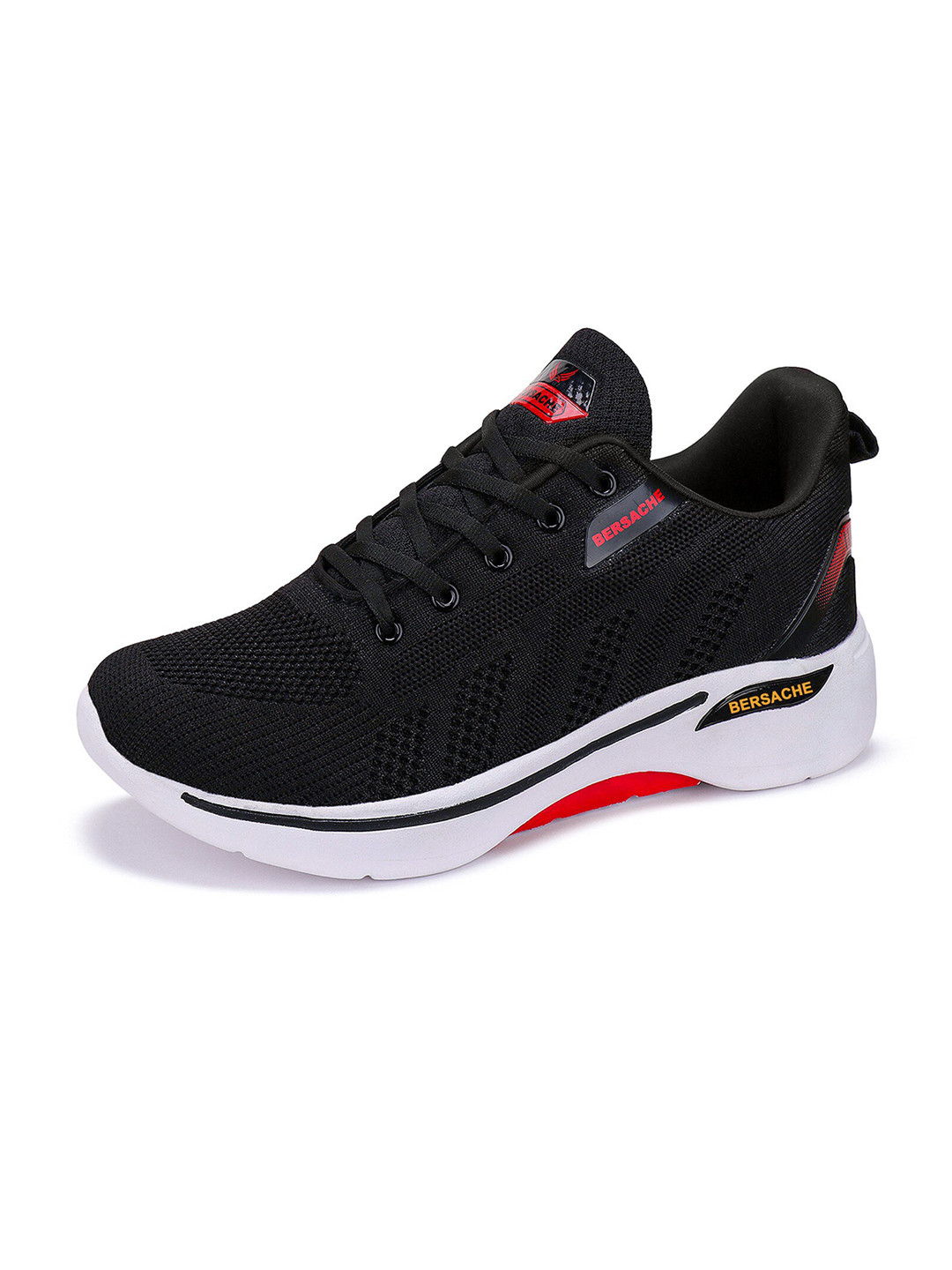 

BERSACHE Men Lace-Up Running Shoes, Black