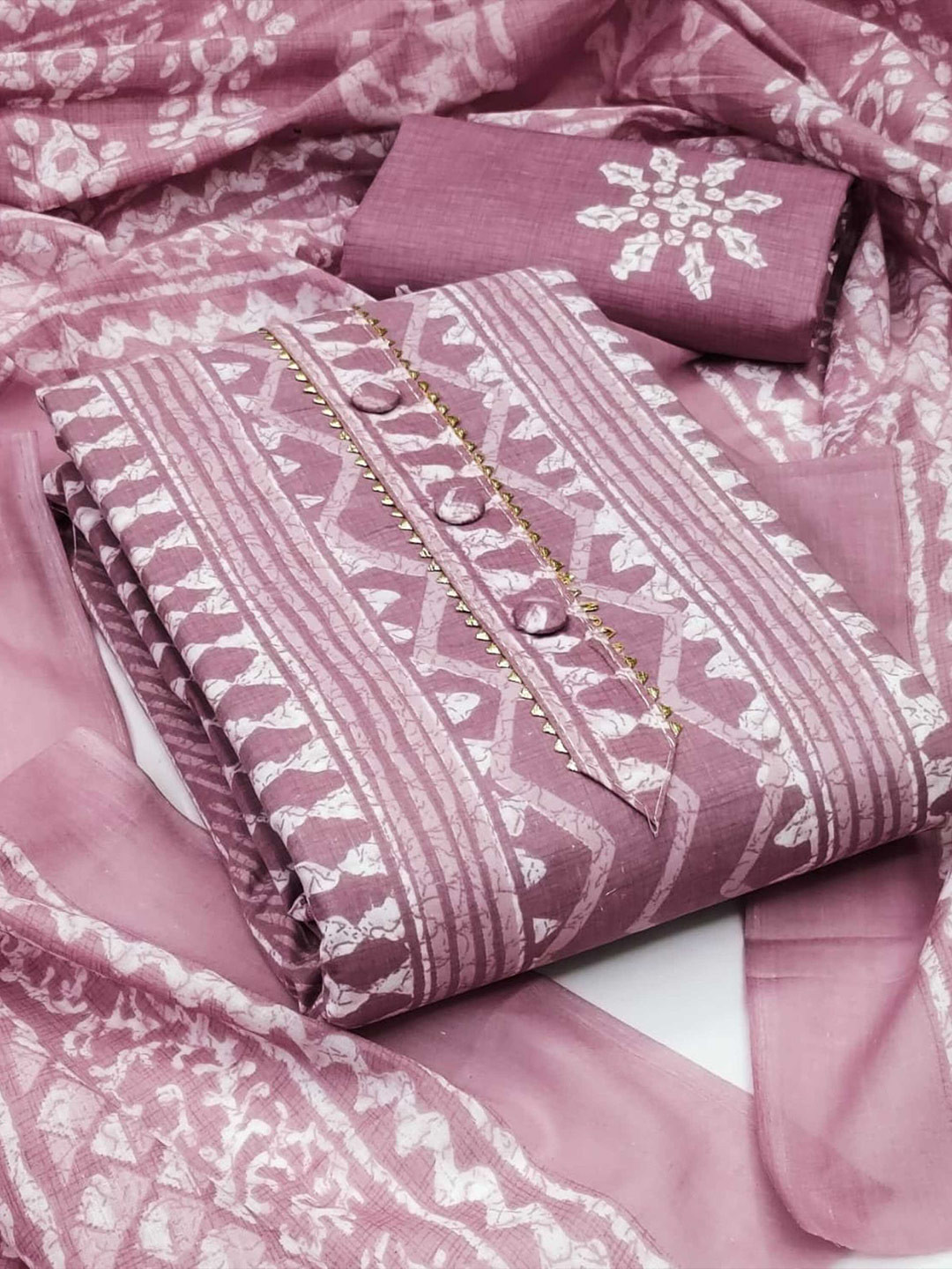

Panzora Ethnic Motifs Printed Gotta Patti Unstitched Dress Material, Lavender
