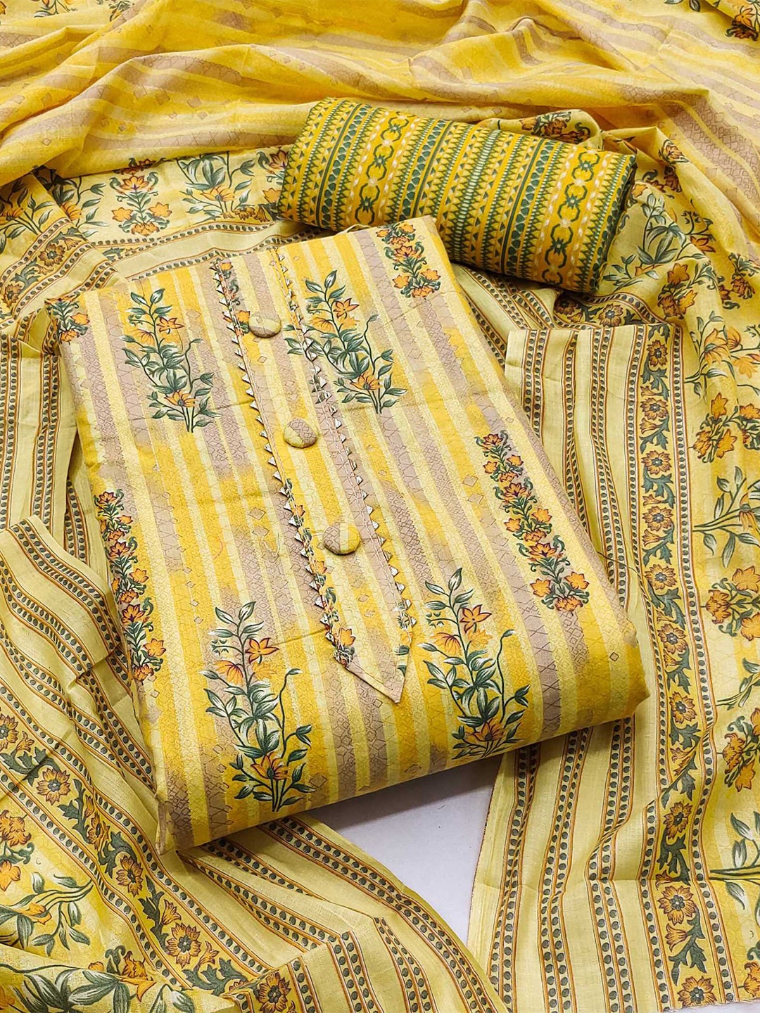 

Panzora Yellow Printed Unstitched Dress Material