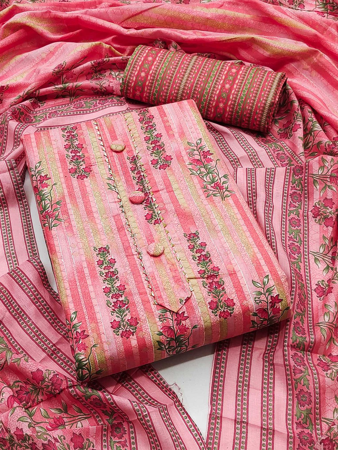 

Panzora Floral Printed Unstitched Dress Material, Pink