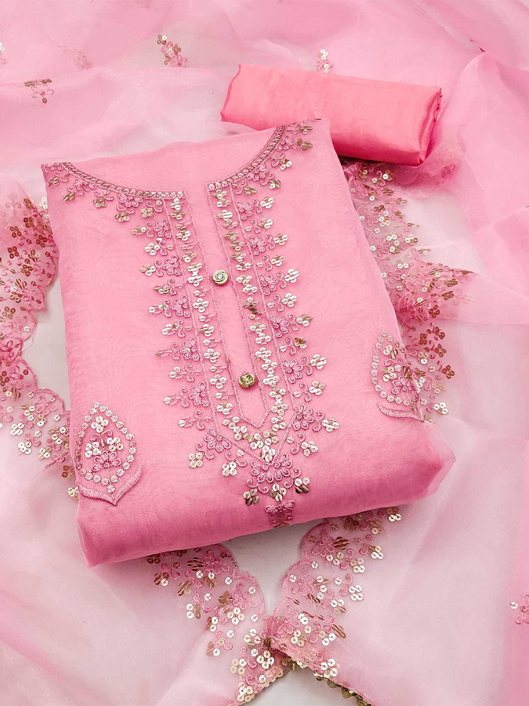 

Panzora Floral Embroidered Unstitched Dress Material, Pink