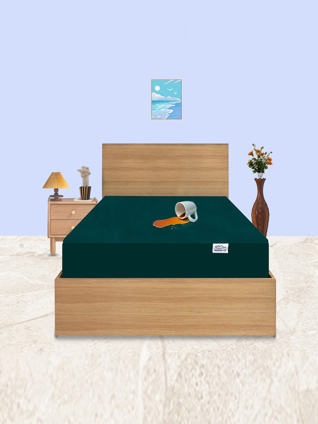 

GADDA CO Peacock Single Bed 100% Waterproof Premium Polycotton Mattress Protector, Blue