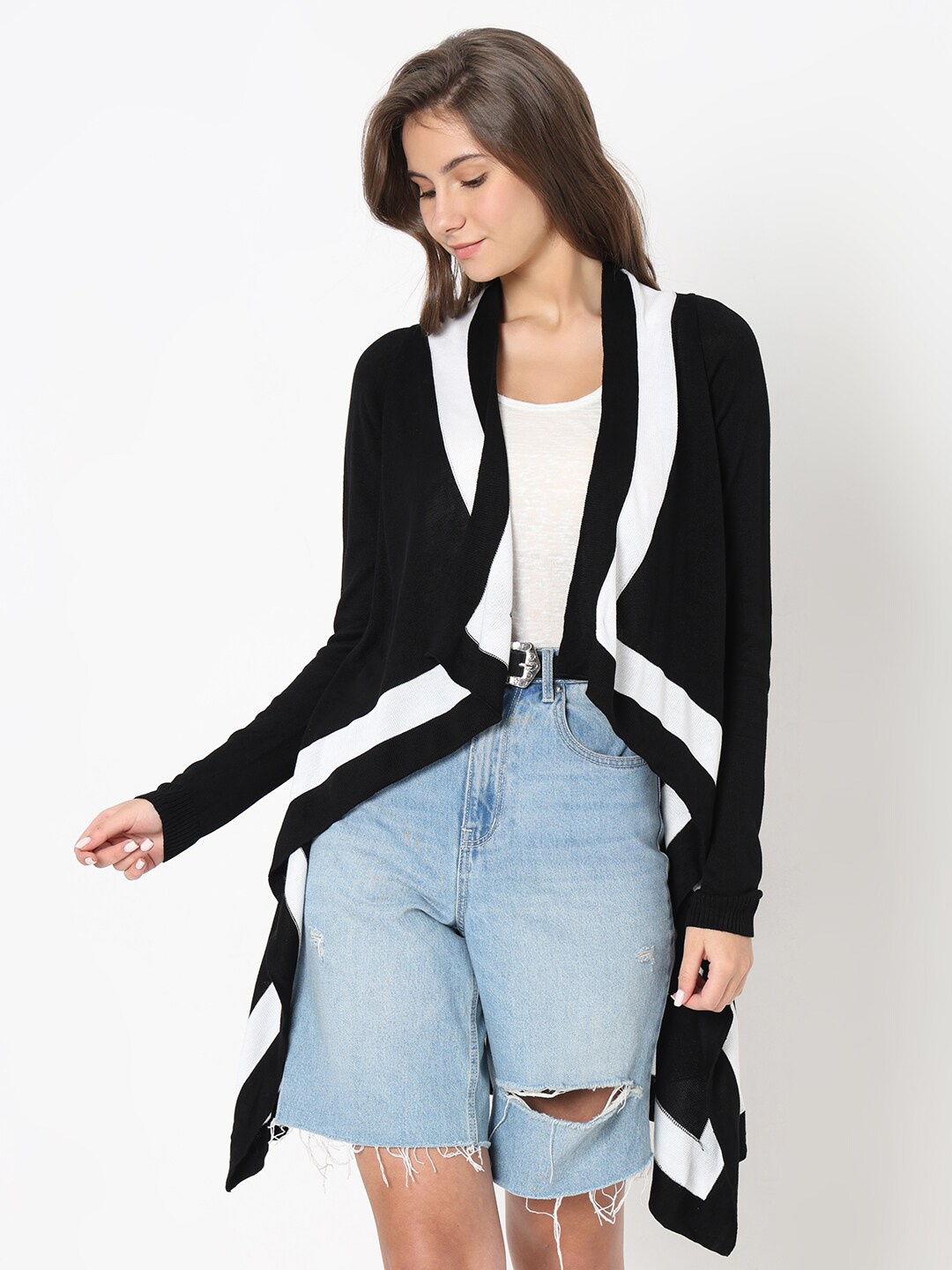 

Vero Moda Colourblocked Longline Open Front Shrug, Black